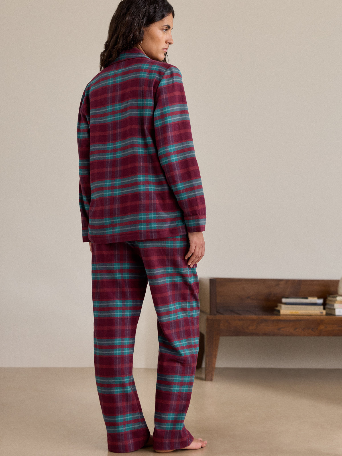 Kelburn Brushed Cotton Pyjamas Burgundy & Teal Check