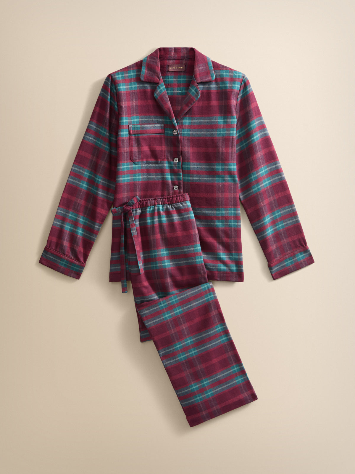 Kelburn Brushed Cotton Pyjamas Burgundy & Teal Check
