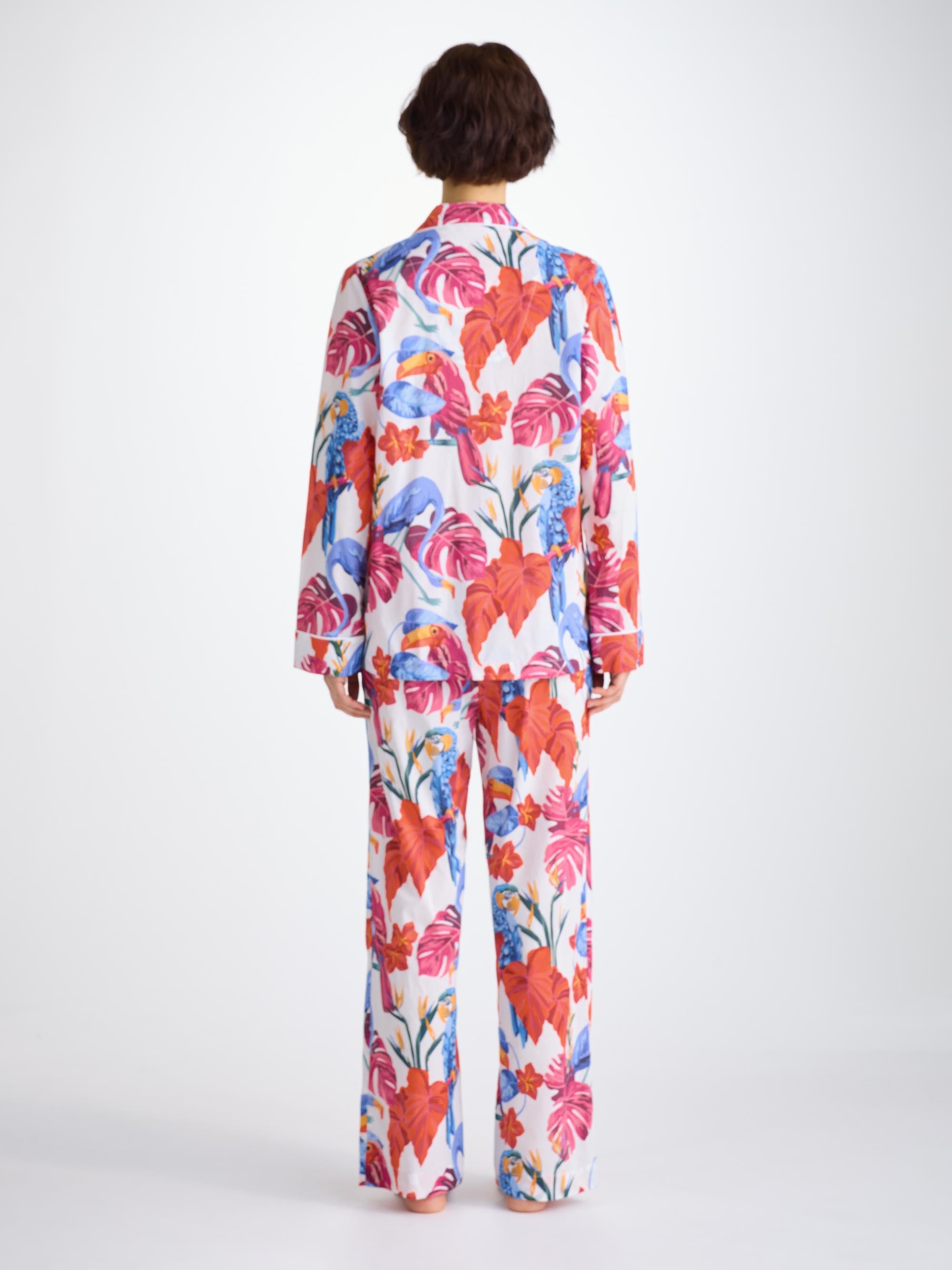 Women's Pyjamas Cotton Batiste White Jungle Birds Print