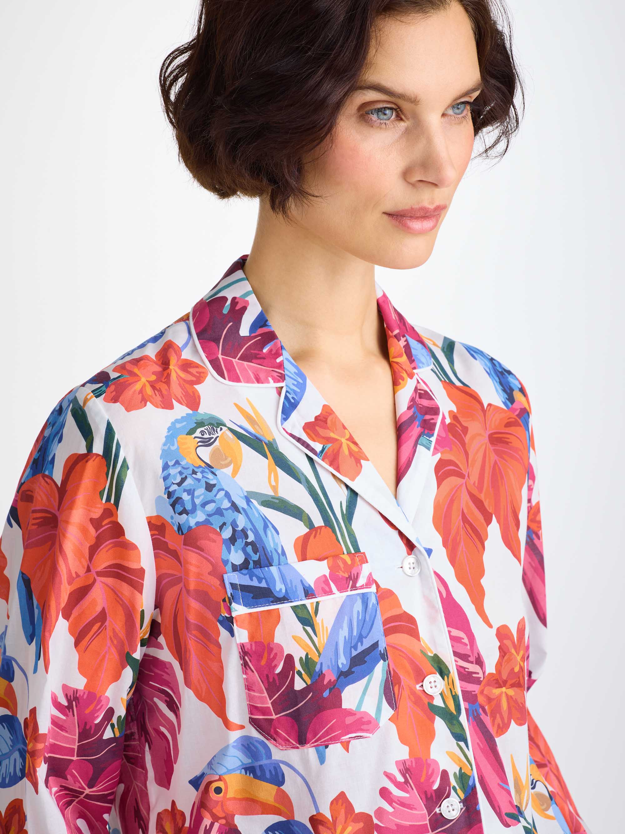 Women's Pyjamas Cotton Batiste White Jungle Birds Print