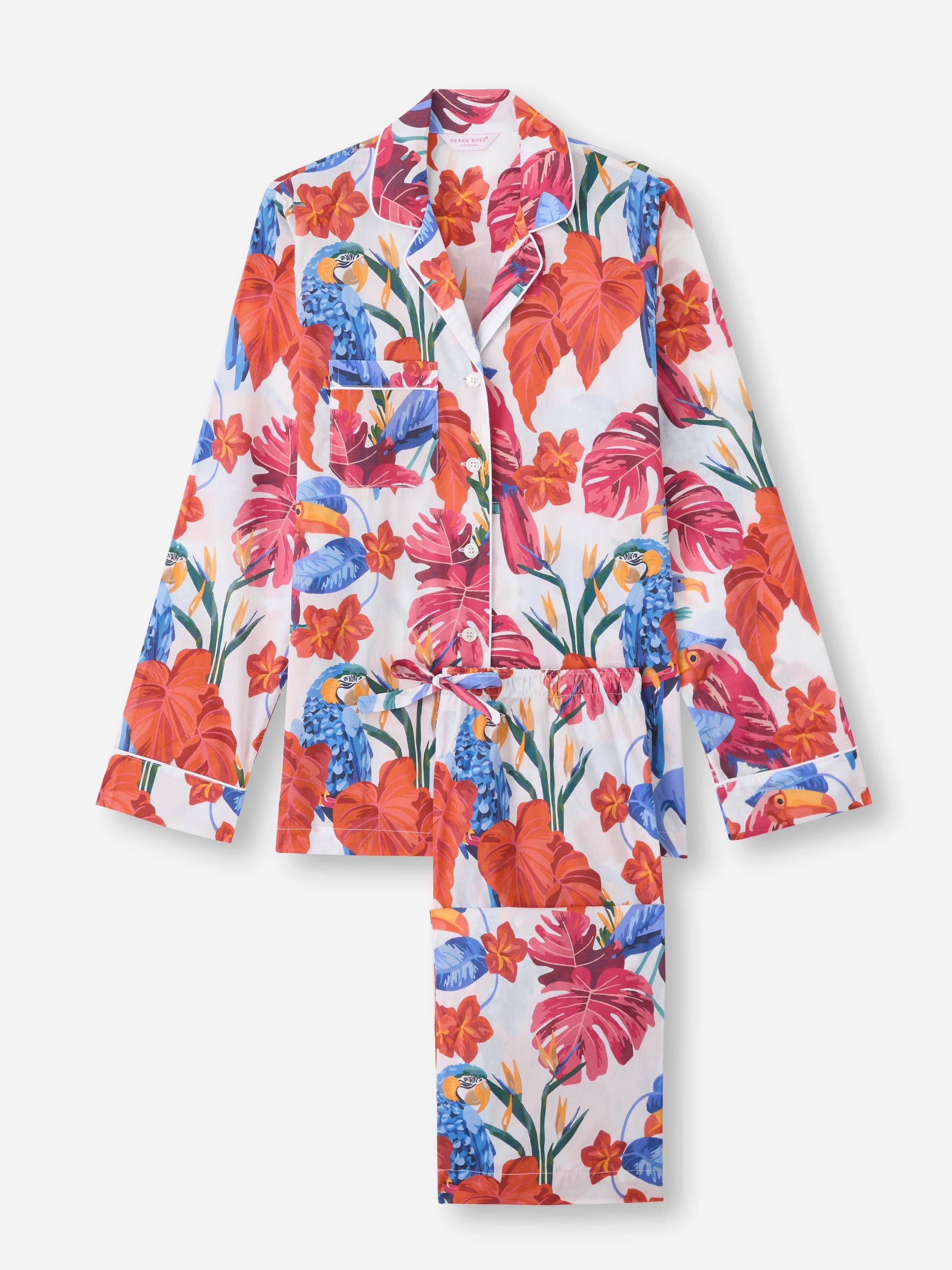 Women's Pyjamas Cotton Batiste White Jungle Birds Print
