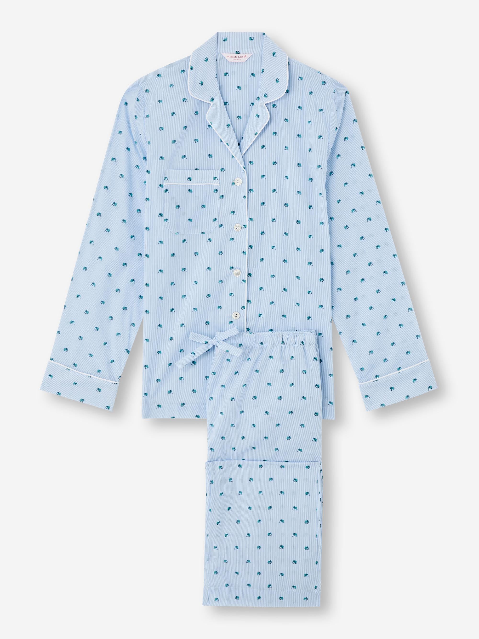 Women's Pyjamas Cotton Batiste Blue Elephant Print