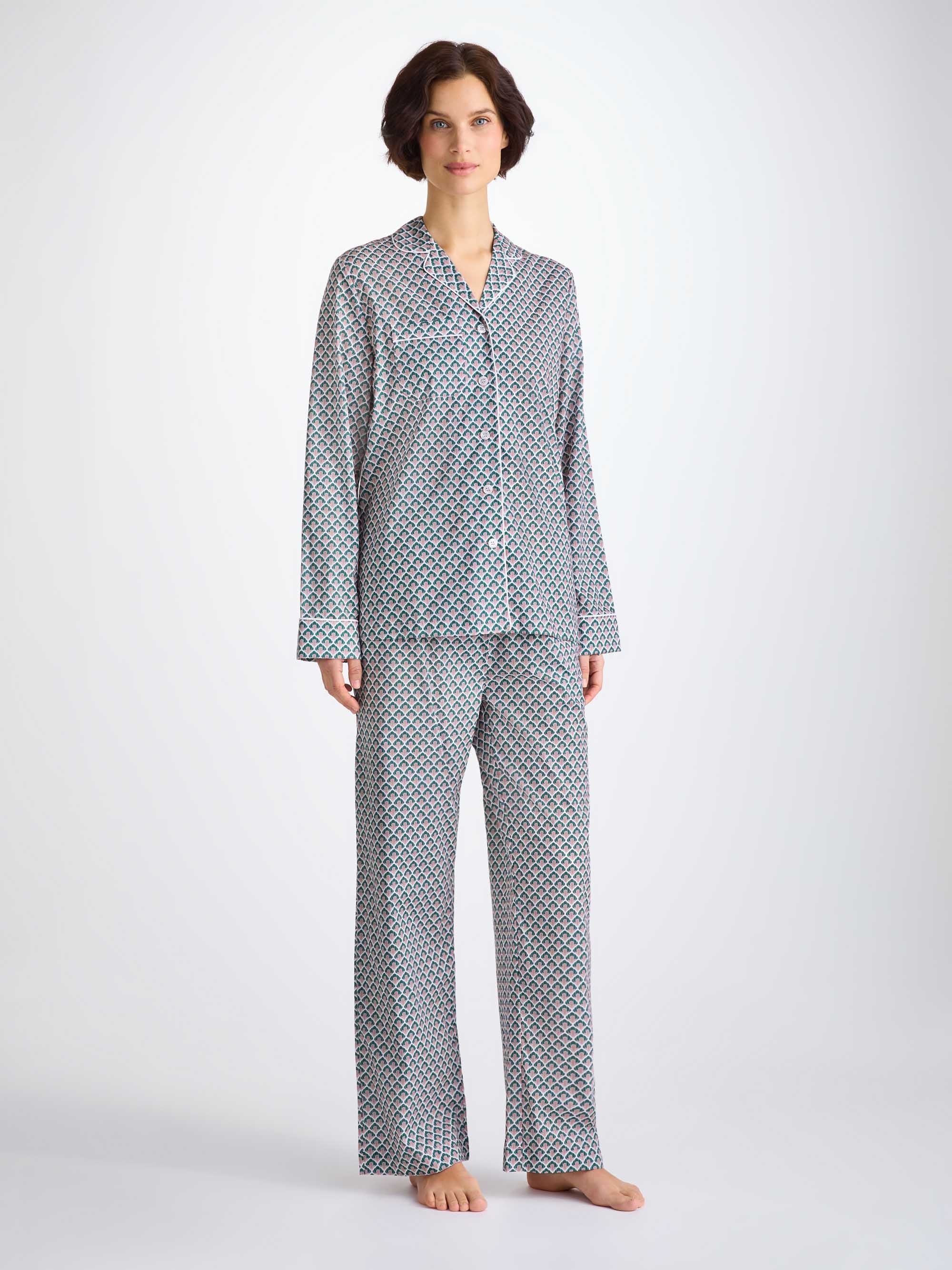 Women's Pyjamas Cotton Batiste Jungle Green Scalloped Leaf Print