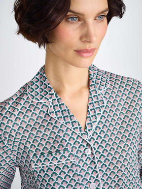 Women's Pajamas Cotton Batiste Jungle Green Scalloped Leaf Print