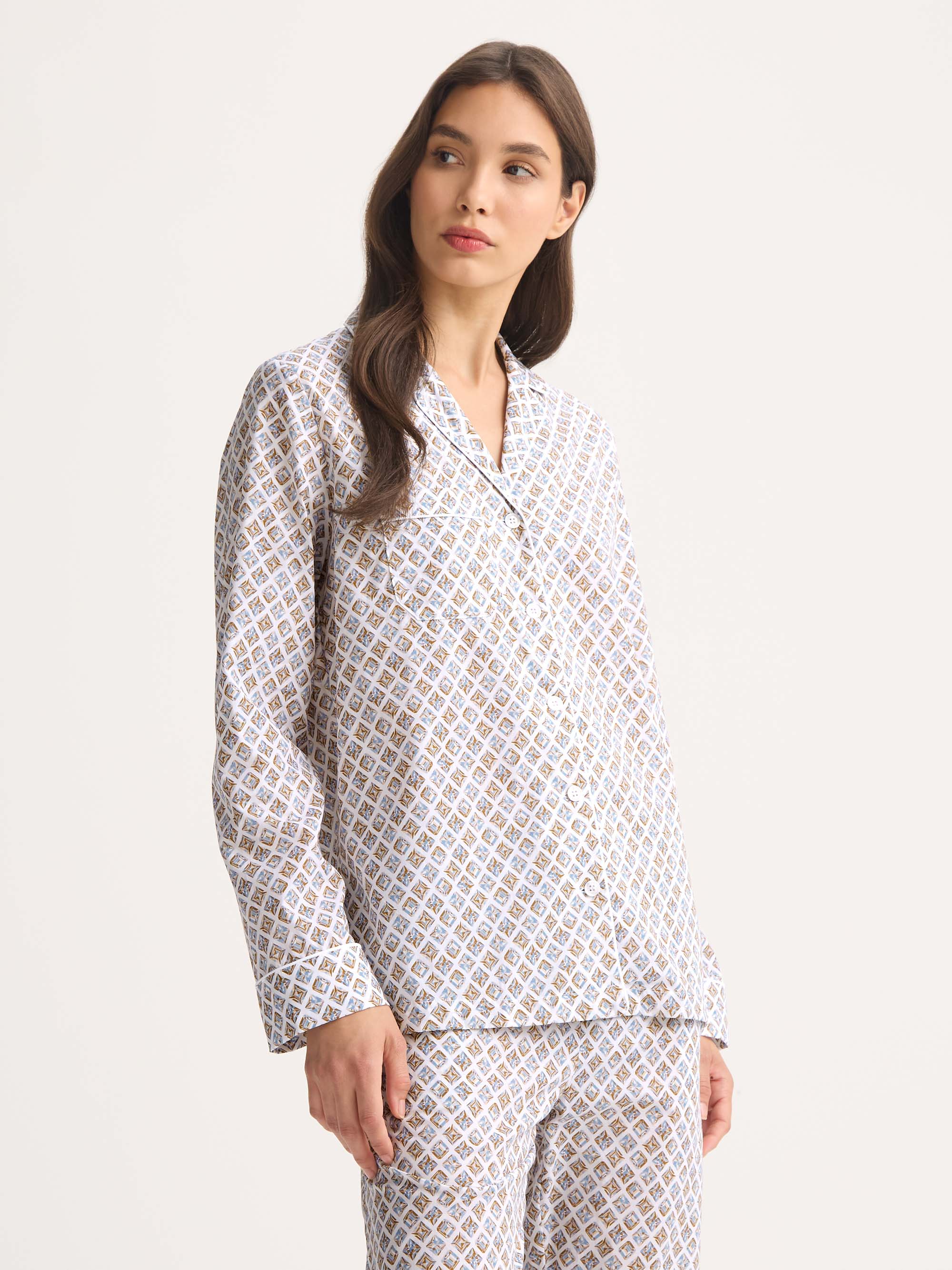 Women's Pajamas Cotton Batiste Neutral White Diamond Print