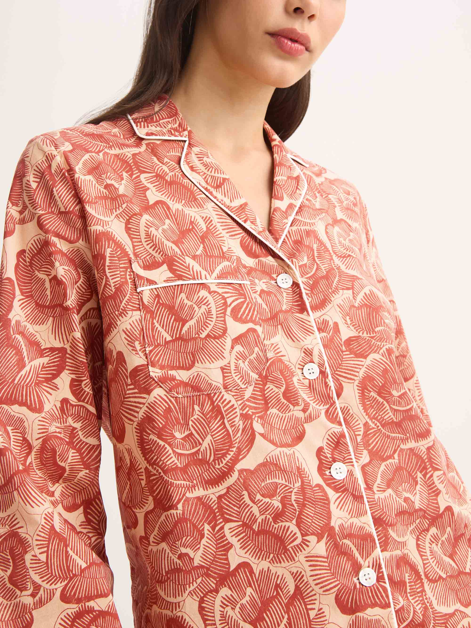 Women's Pajamas Cotton Batiste Rustic Red Rose Print