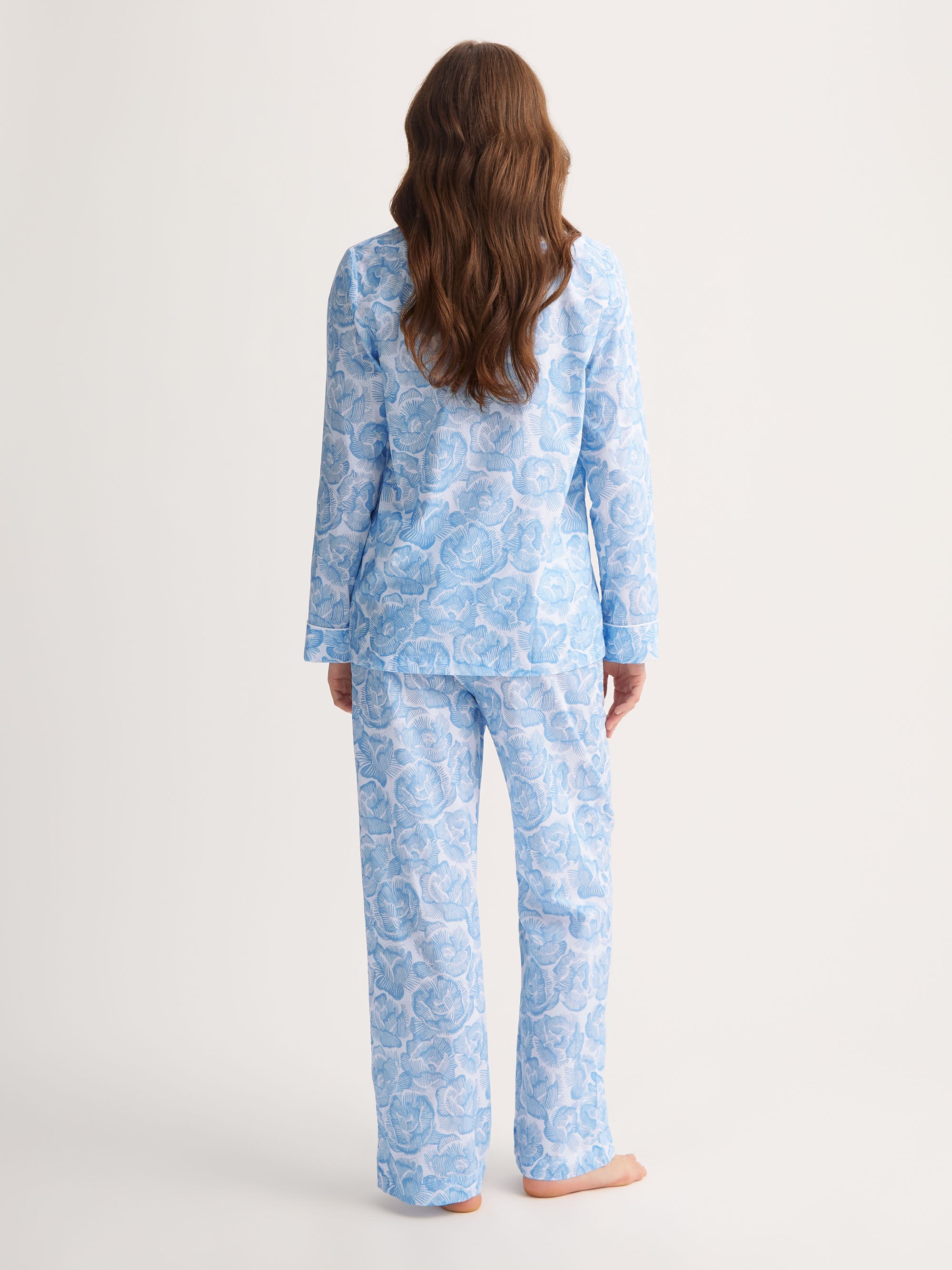 Women's Pyjamas Cotton Batiste Light Blue & White Rose Print