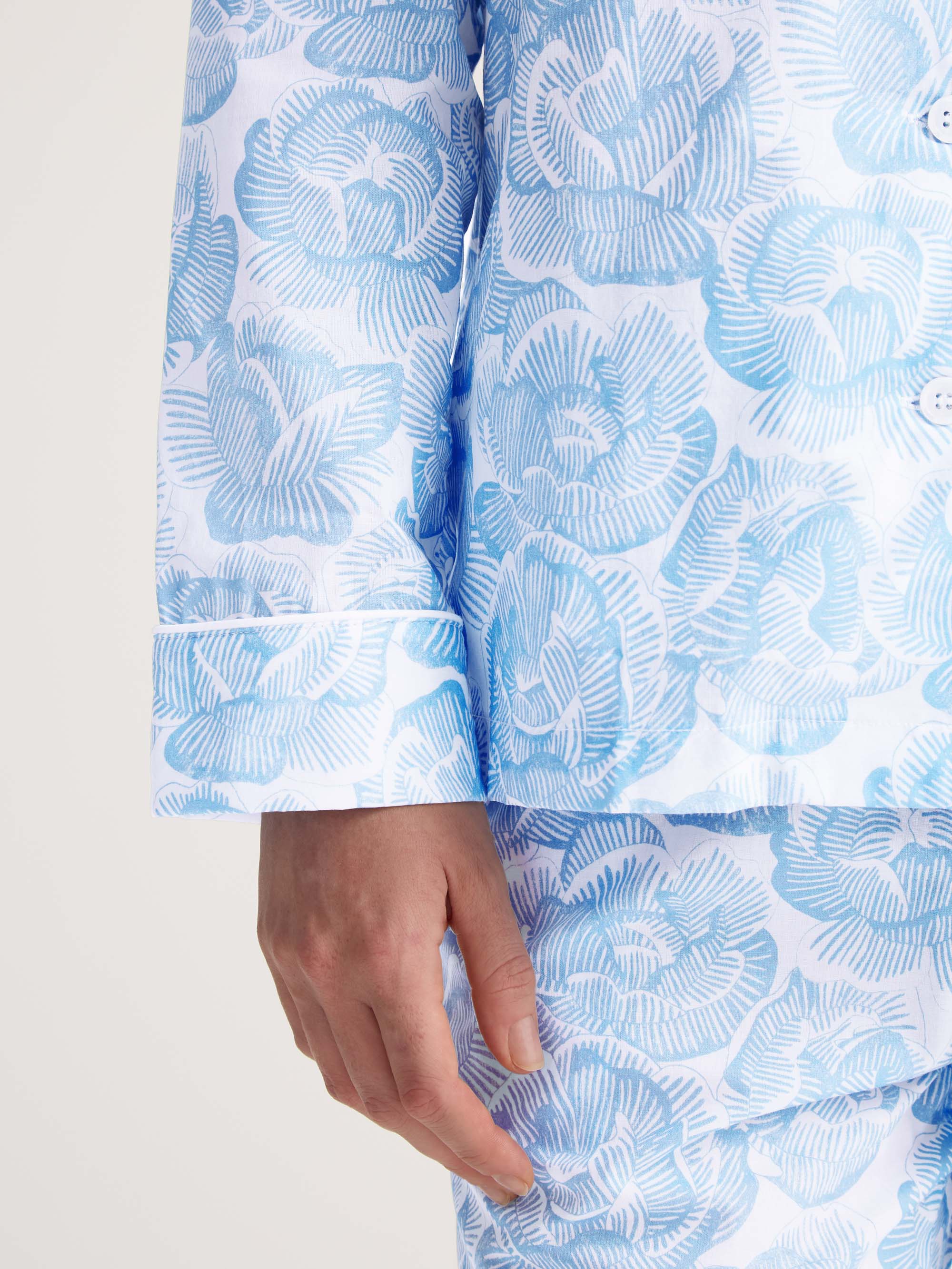 Women's Pyjamas Cotton Batiste Light Blue & White Rose Print