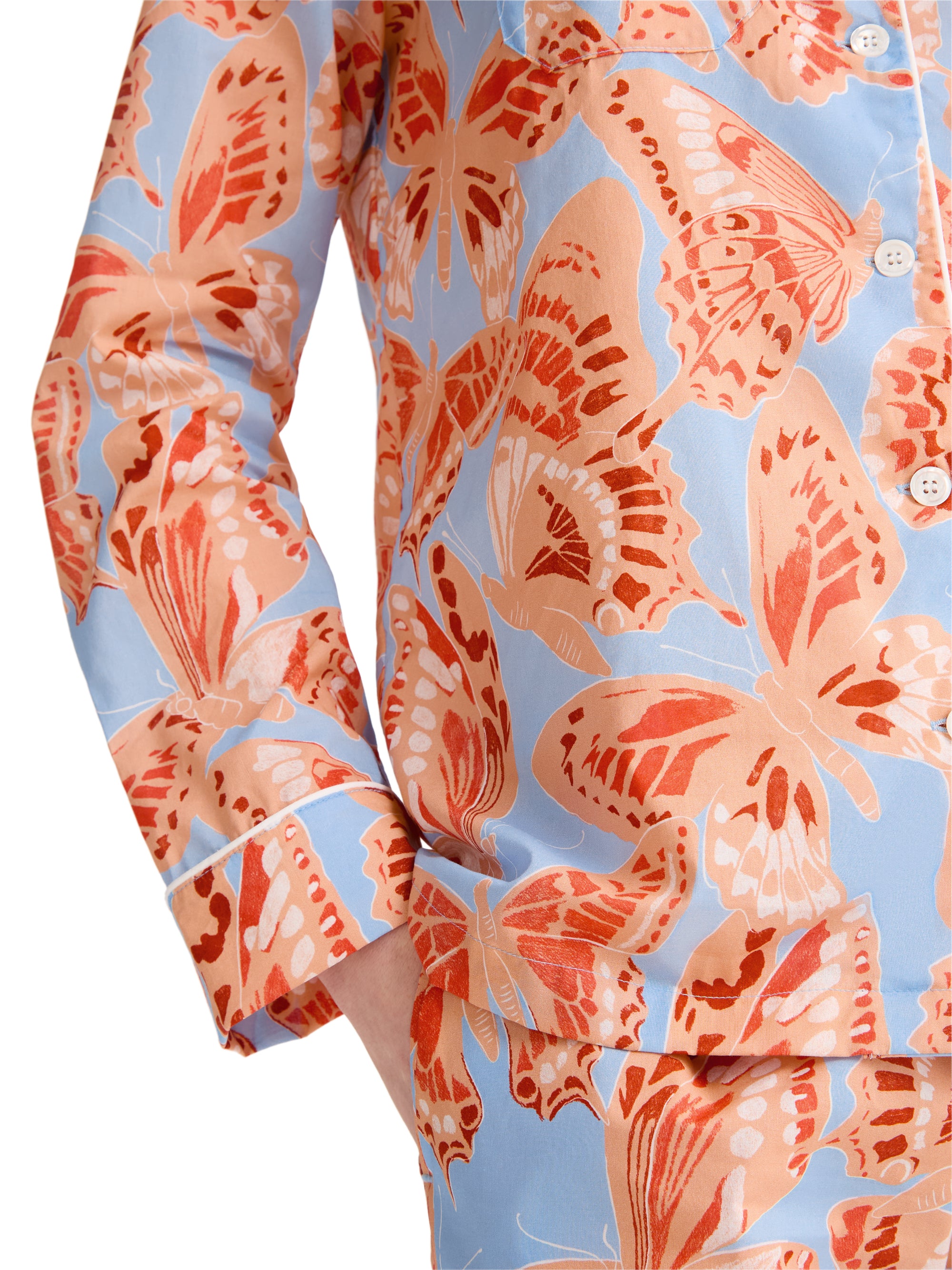 Women's Pyjamas Cotton Batiste Light Blue & Peach Butterfly Print
