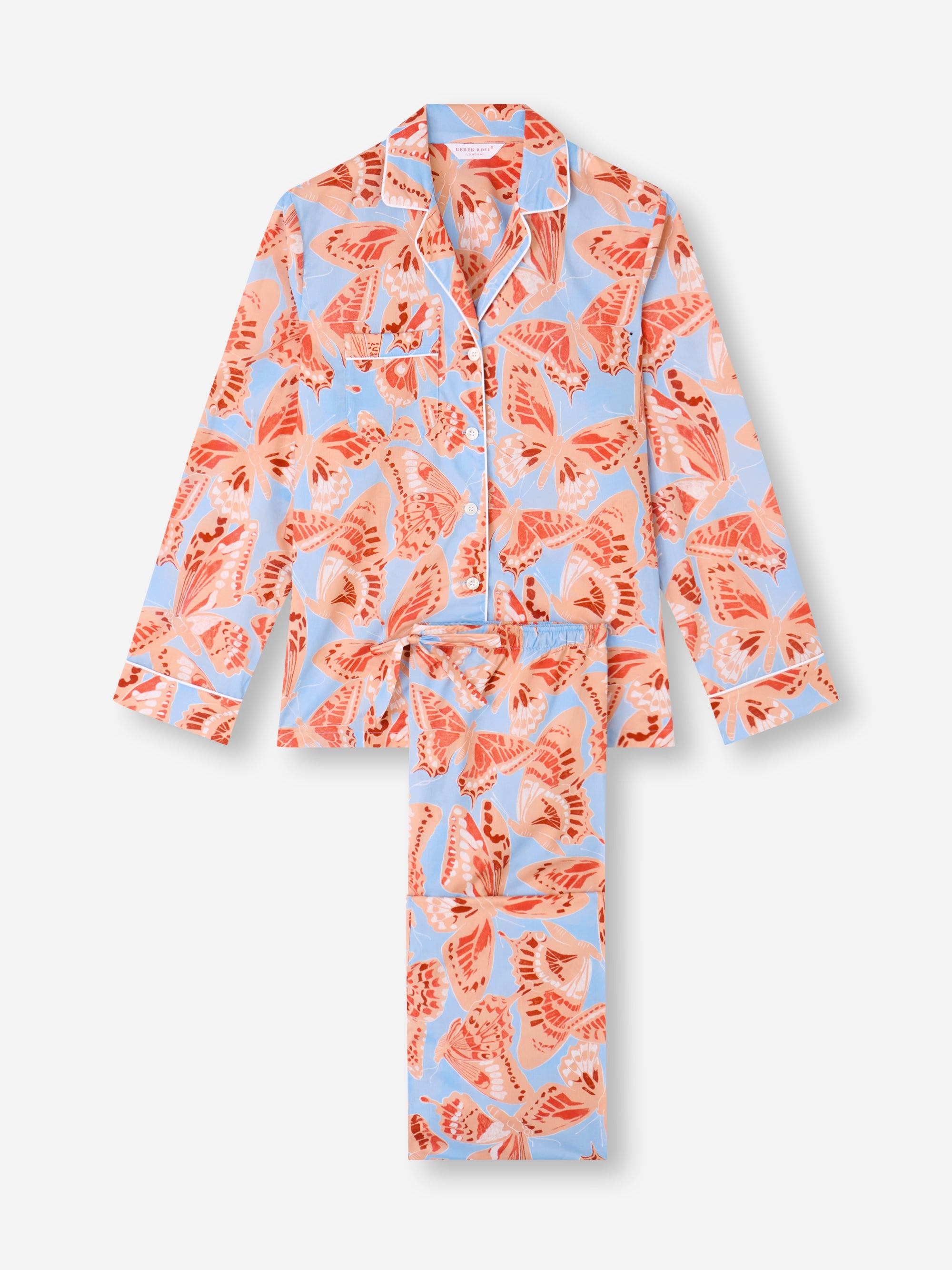 Women's Pyjamas Cotton Batiste Light Blue & Peach Butterfly Print