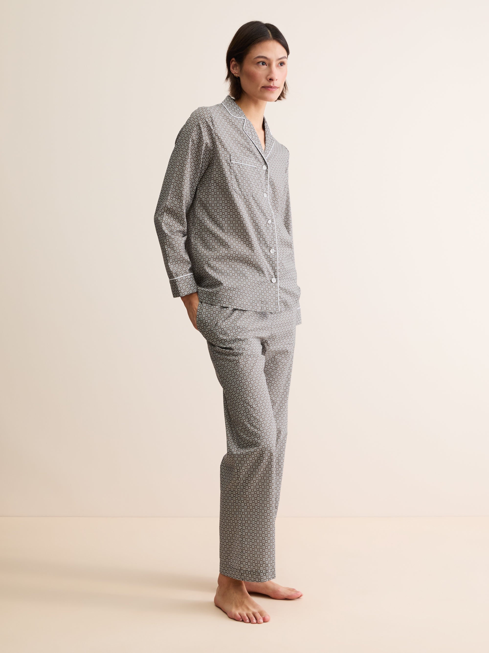 Women's Pyjamas London Transport Cotton Batiste Taupe Cross