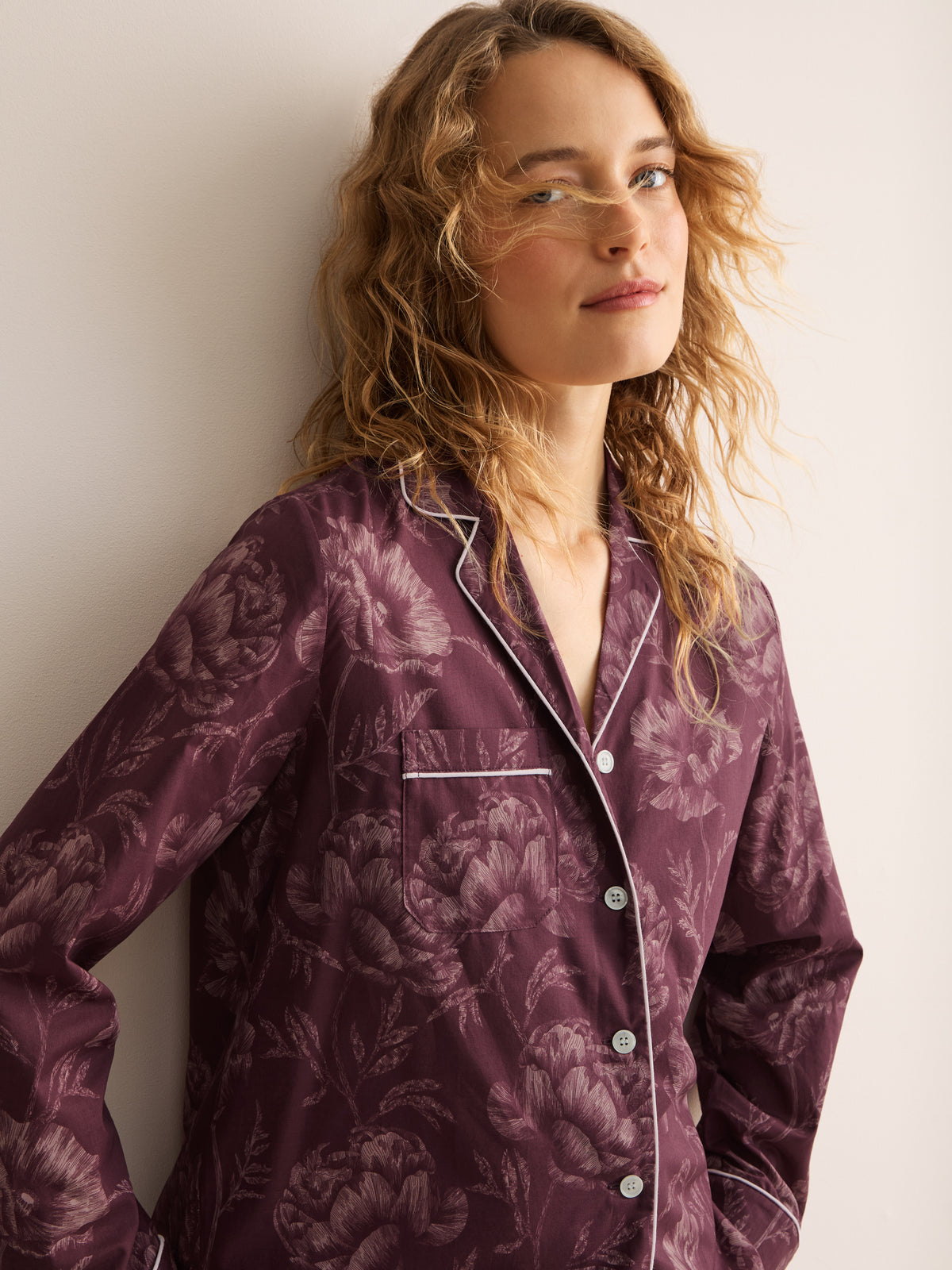Ledbury Cotton Batiste Pajamas Mauve Wine Poppy