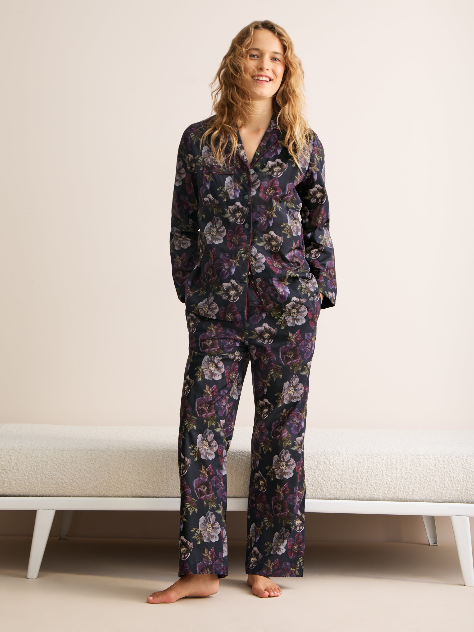Ledbury Cotton Batiste Pajamas Midnight Blue Floral
