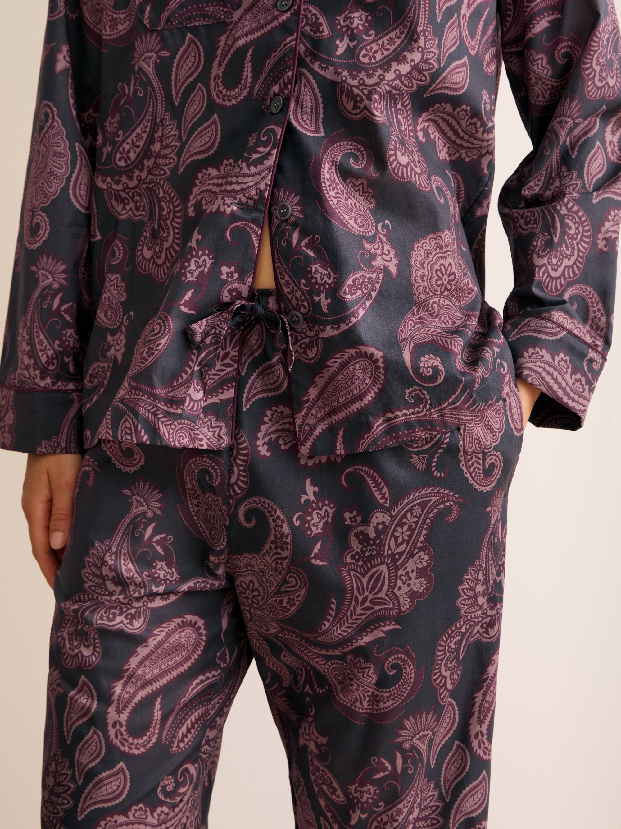 Ledbury Cotton Batiste Pajamas Night Gray & Wine Paisley