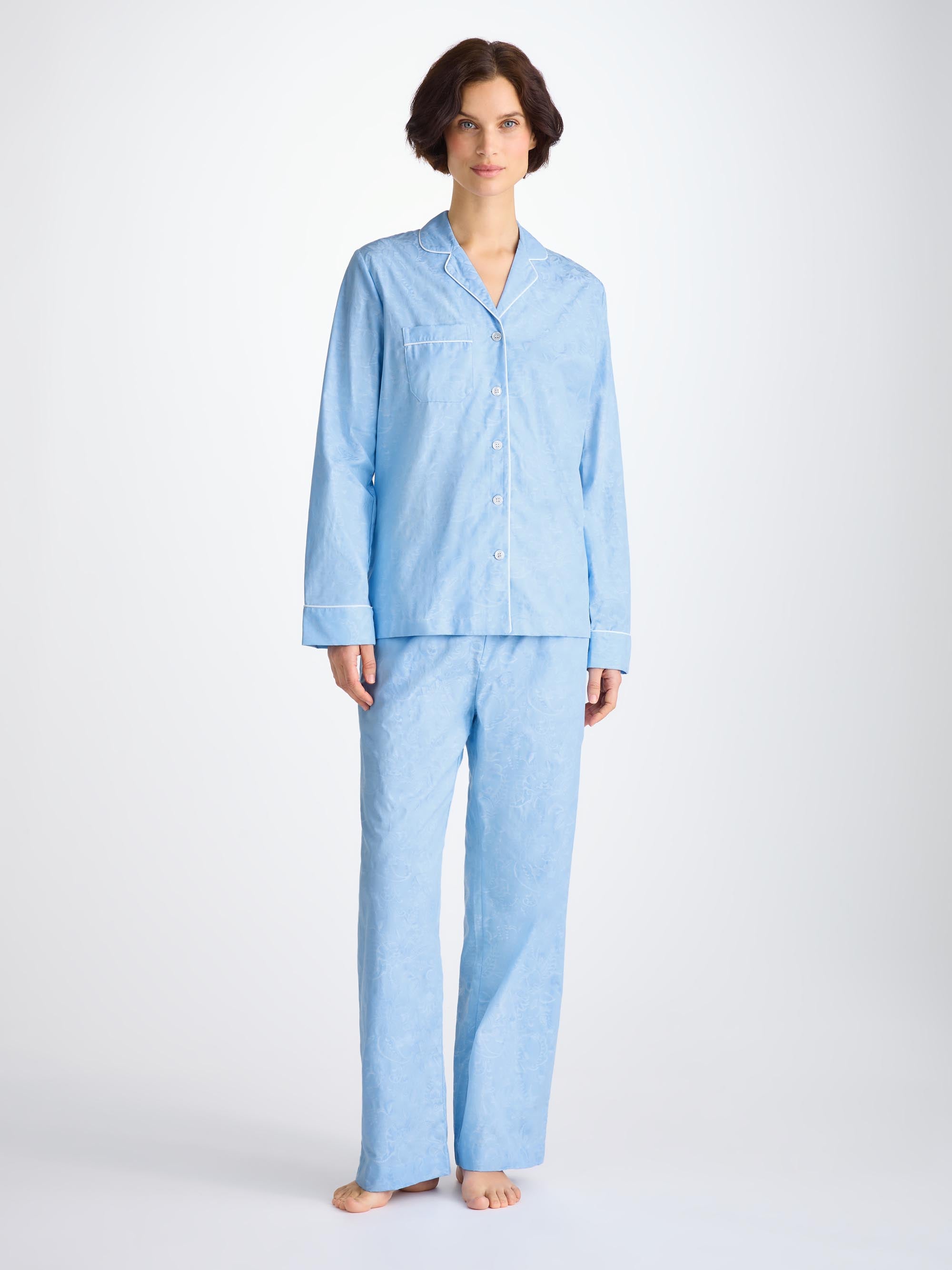 Women's Pyjamas Cotton Jacquard Light Blue Jungle Paisley Pattern