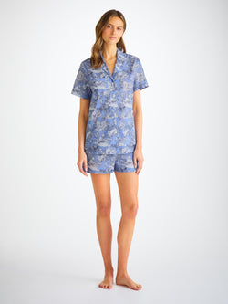 Women's Short Pyjamas Cotton Batiste Blue Island Hopping Print