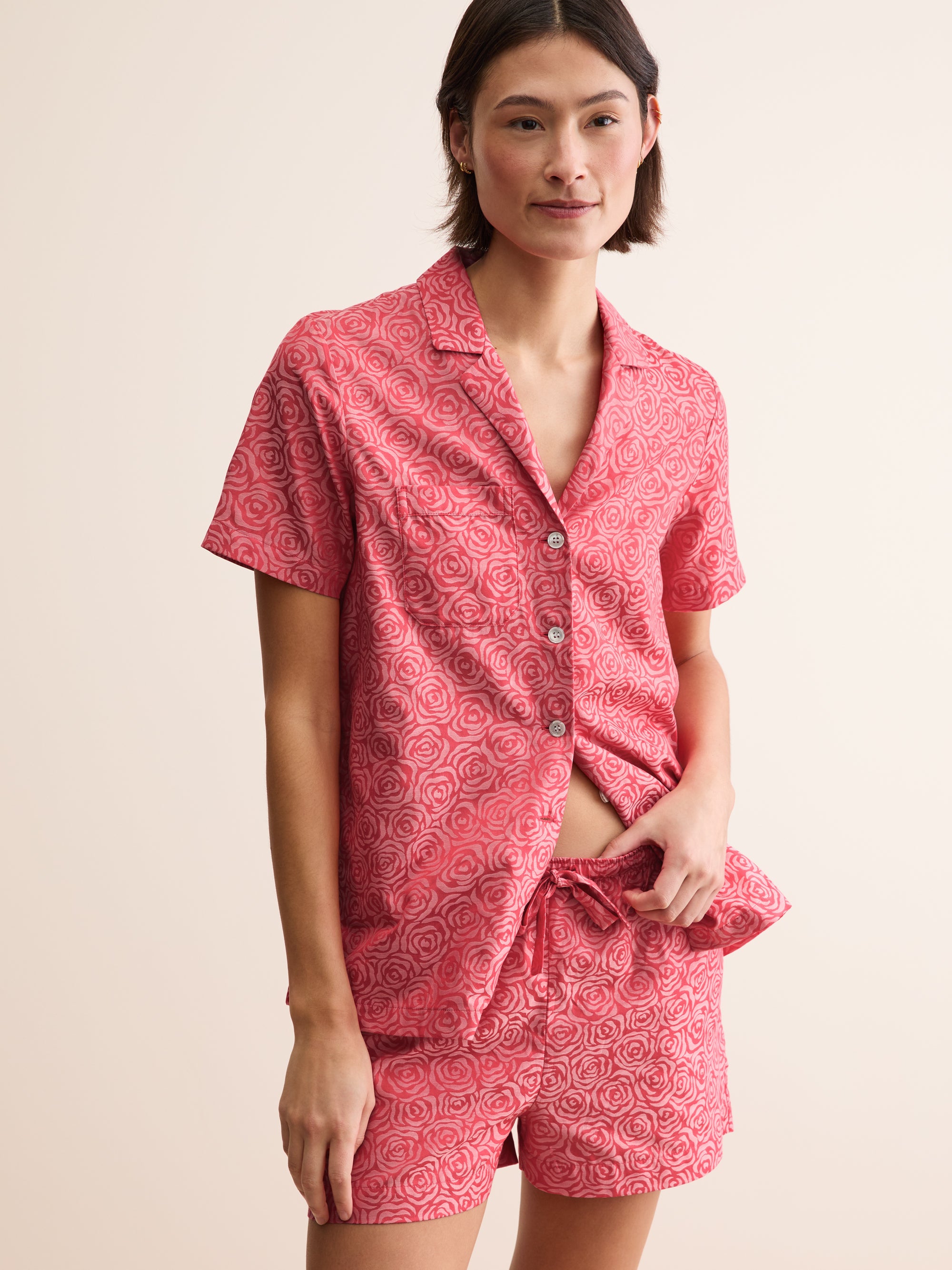 Women's Short Pyjamas Paris Cotton Jacquard Red Rose
