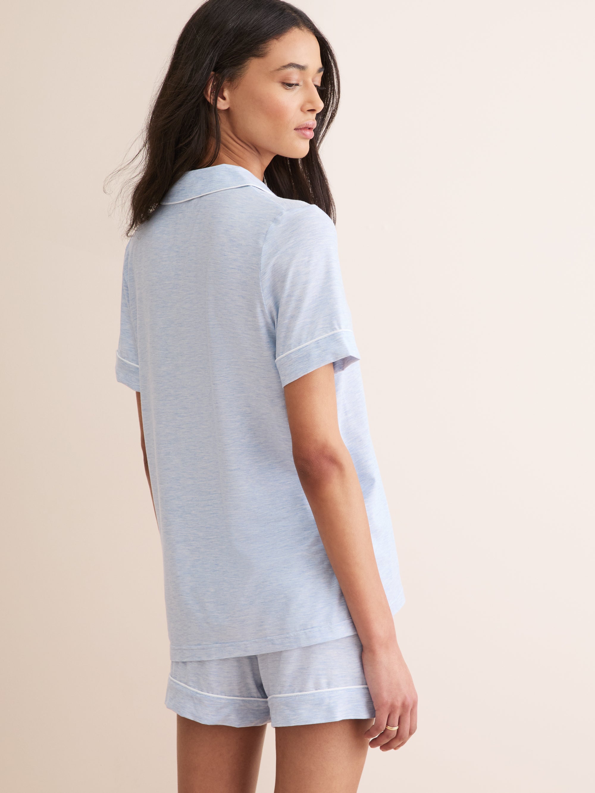 Women's Short Pyjamas Ethan Micro Modal Stretch Light Blue Marl