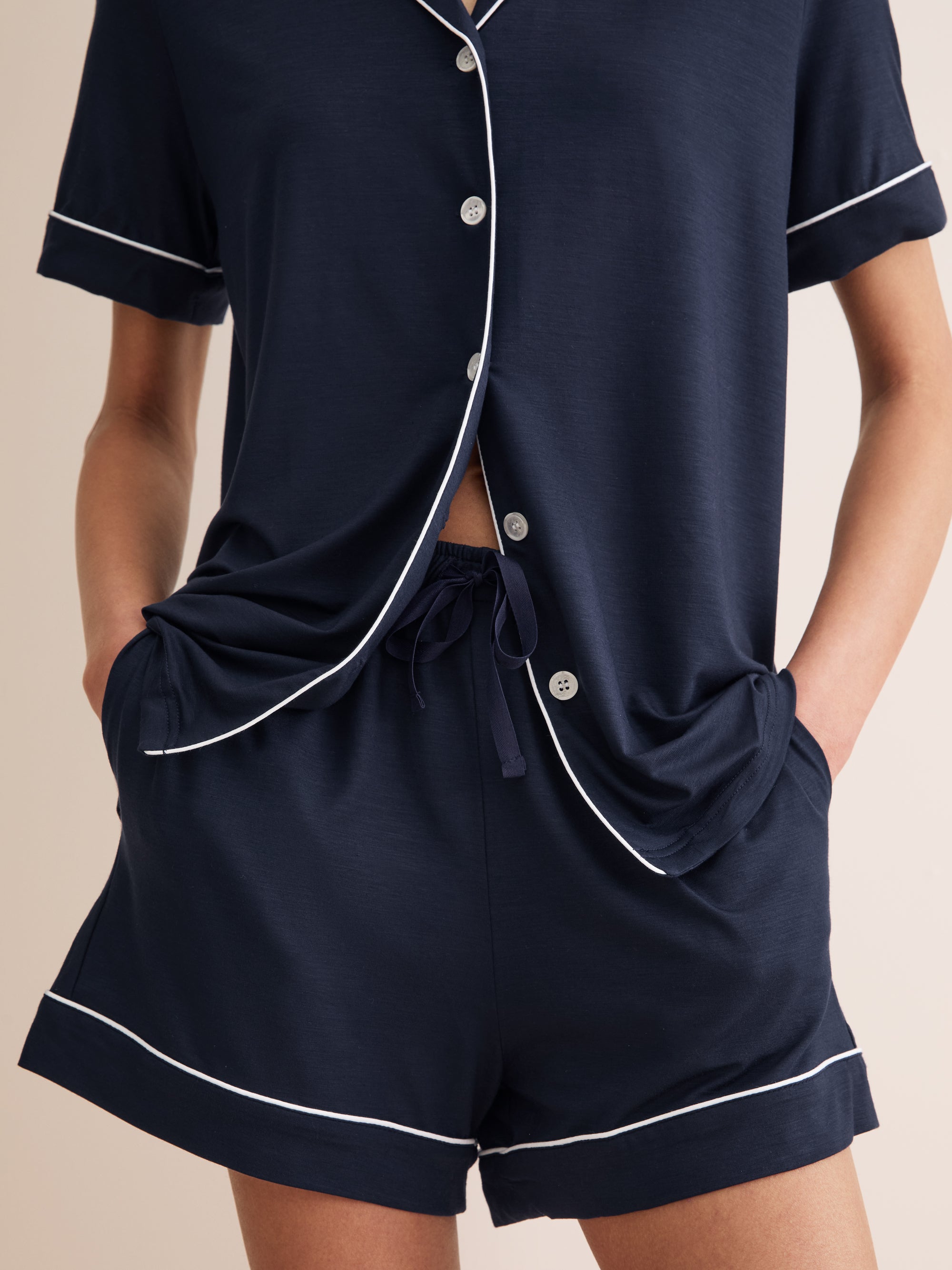 Women's Lara Micro Modal Short Pyjamas Navy Blue| Derek Rose
