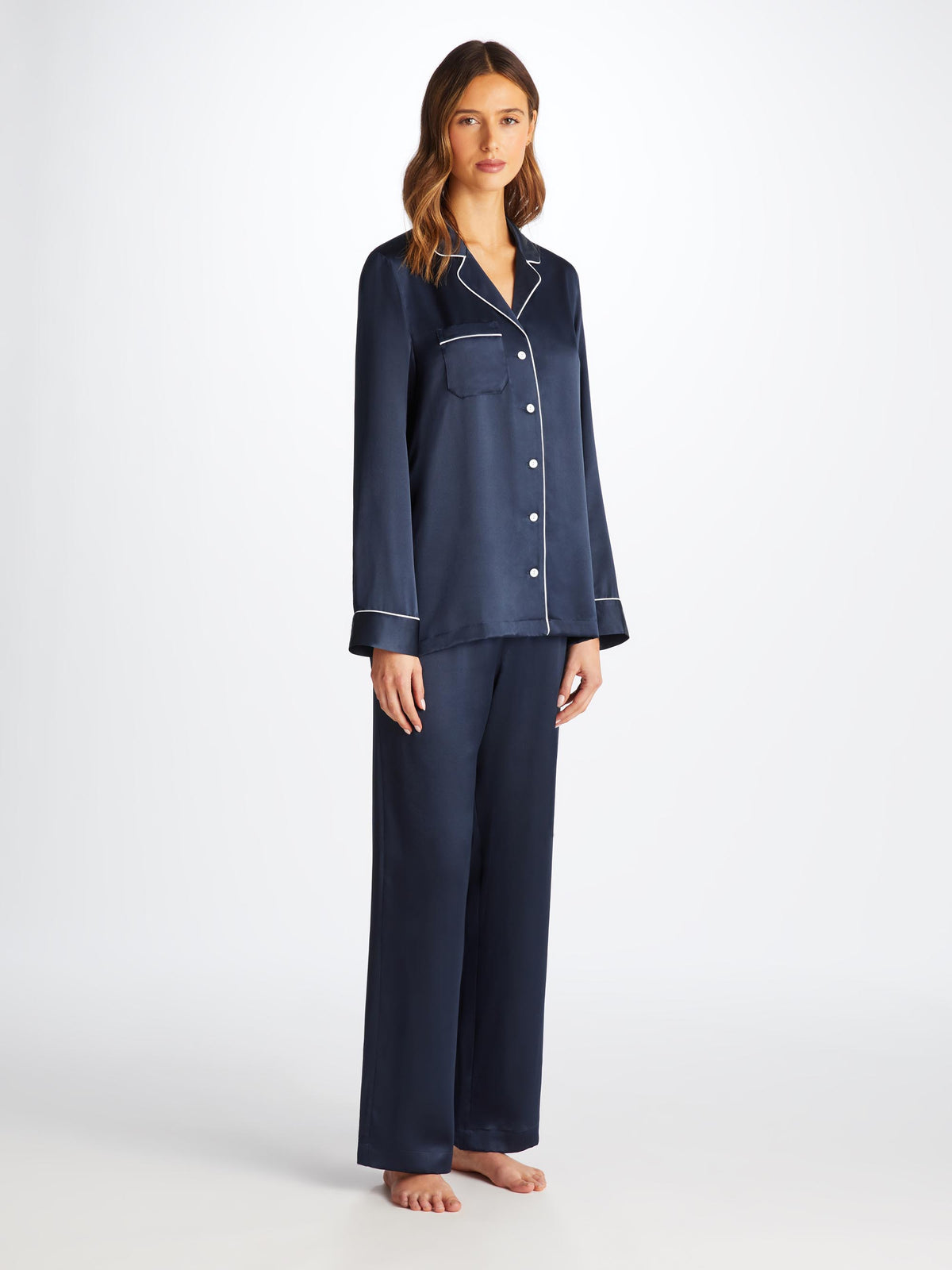 Bailey Silk Satin Navy Women's Pyjamas Derek Rose