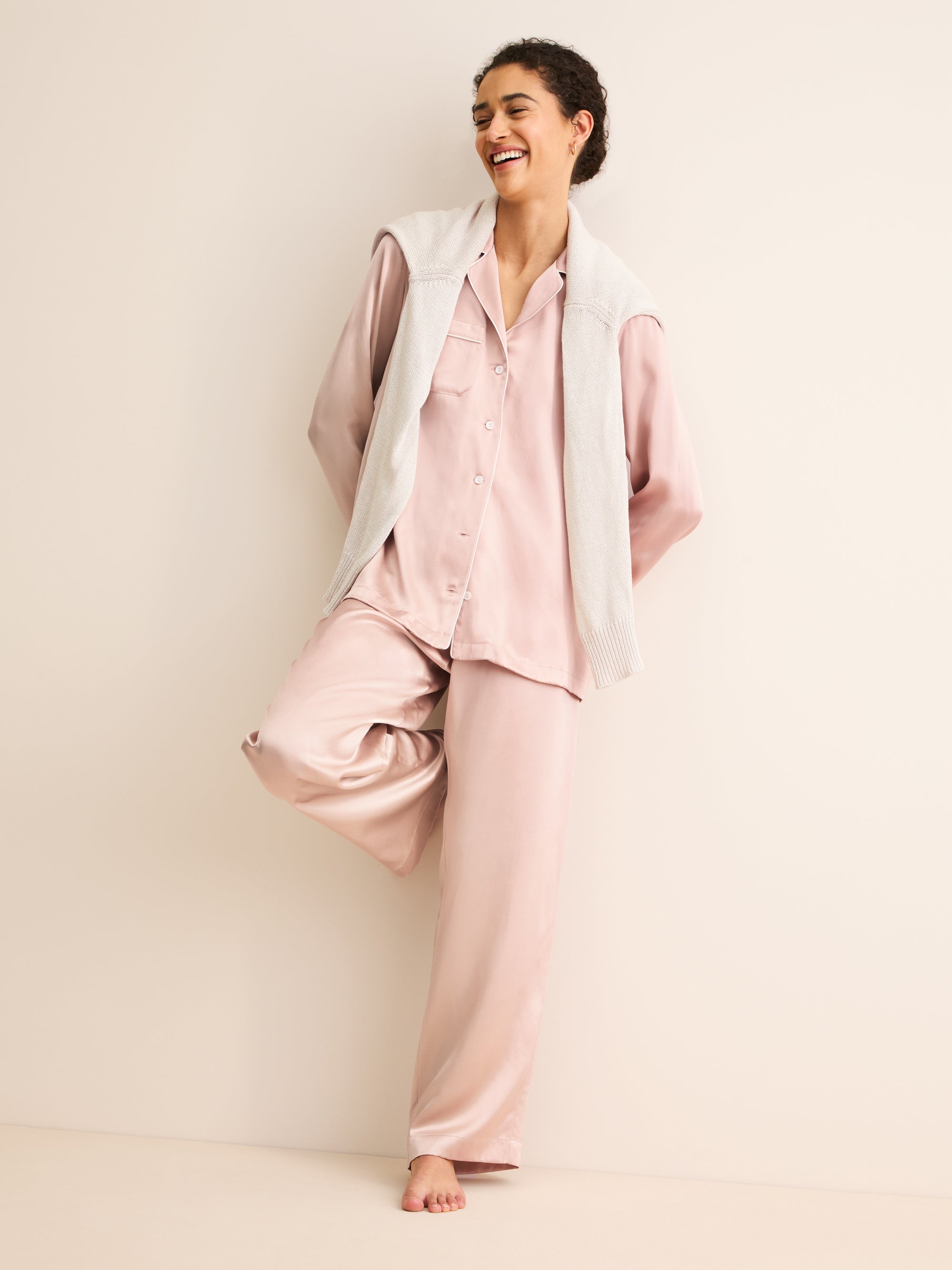 Women's Silk Pyjamas Bailey Champagne Pink