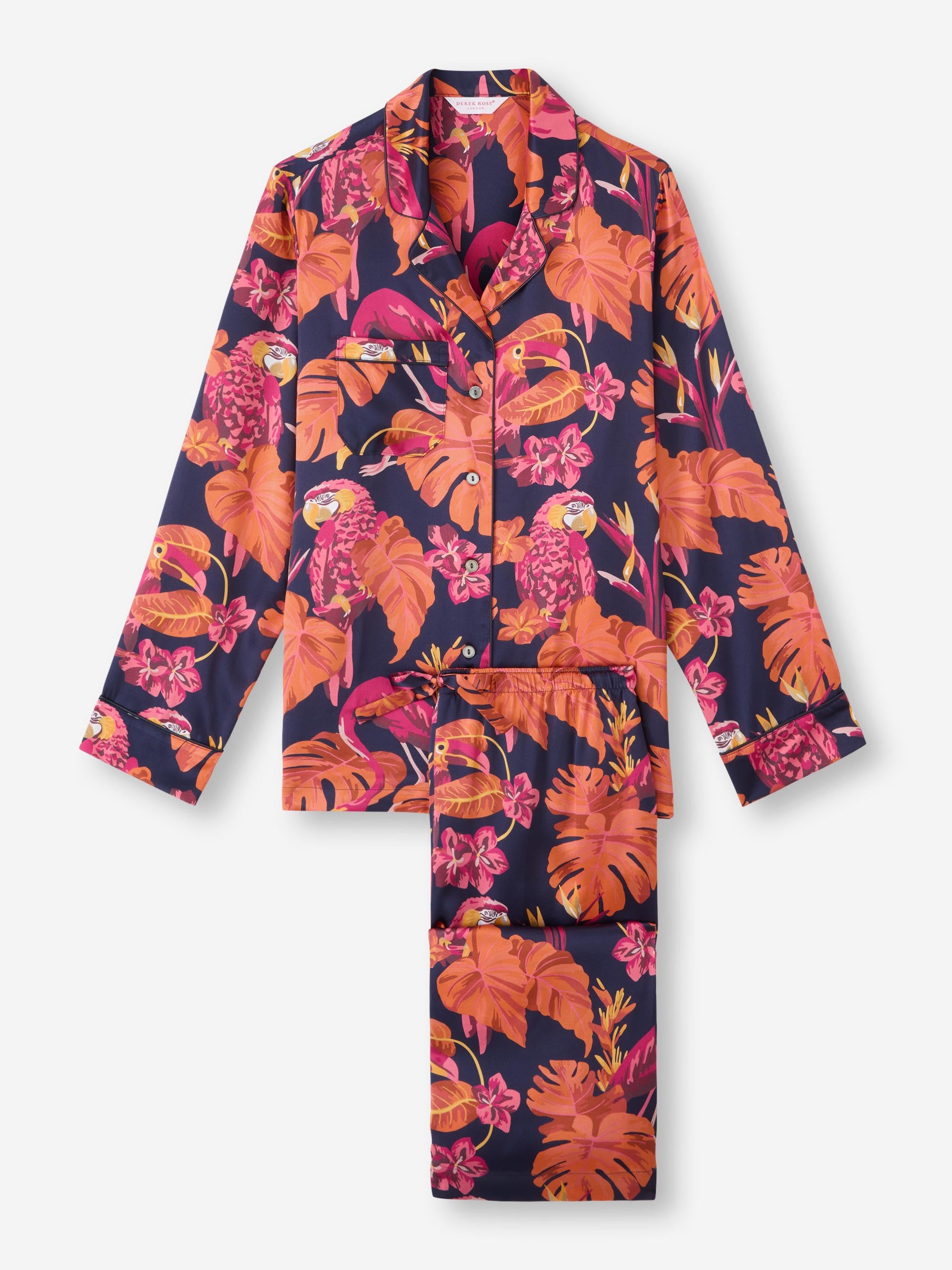 Women's Pyjamas Silk Satin Navy Jungle Birds Pattern