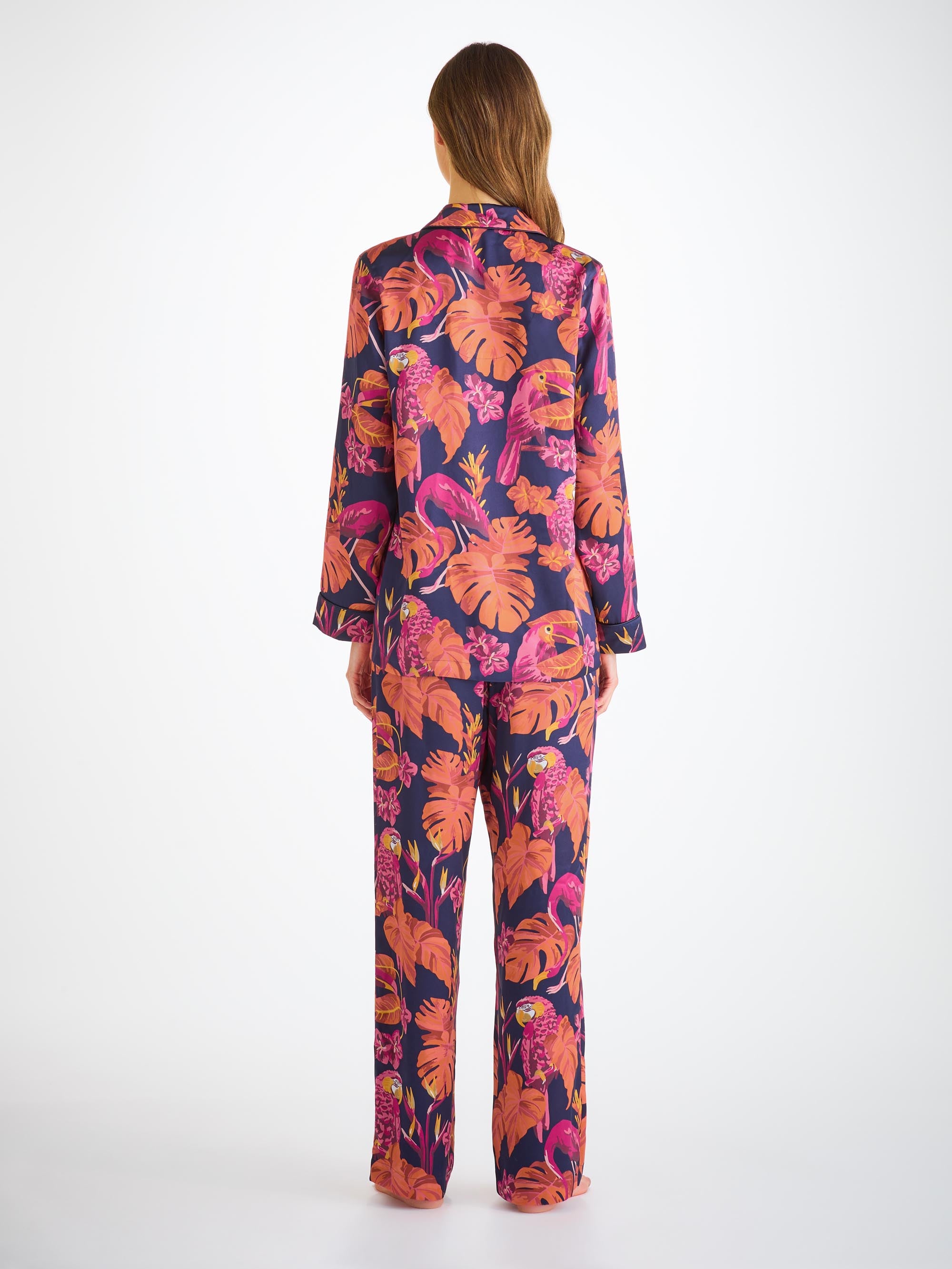 Women's Pyjamas Silk Satin Navy Jungle Birds Pattern