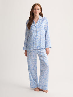 Women's Silk Pyjamas Light Blue & White Rose Print