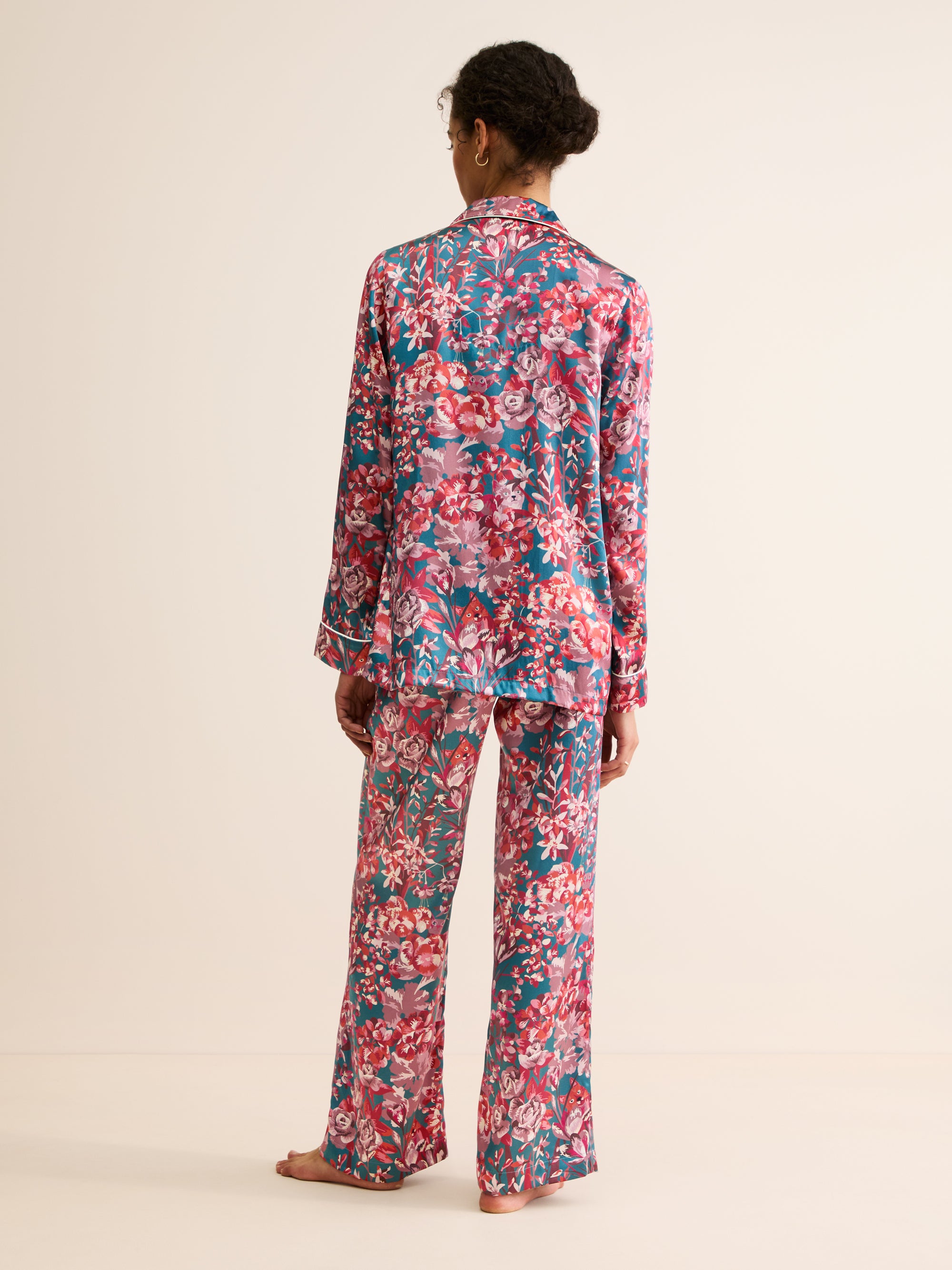Women's Silk Pyjamas London Garden Multi Teal