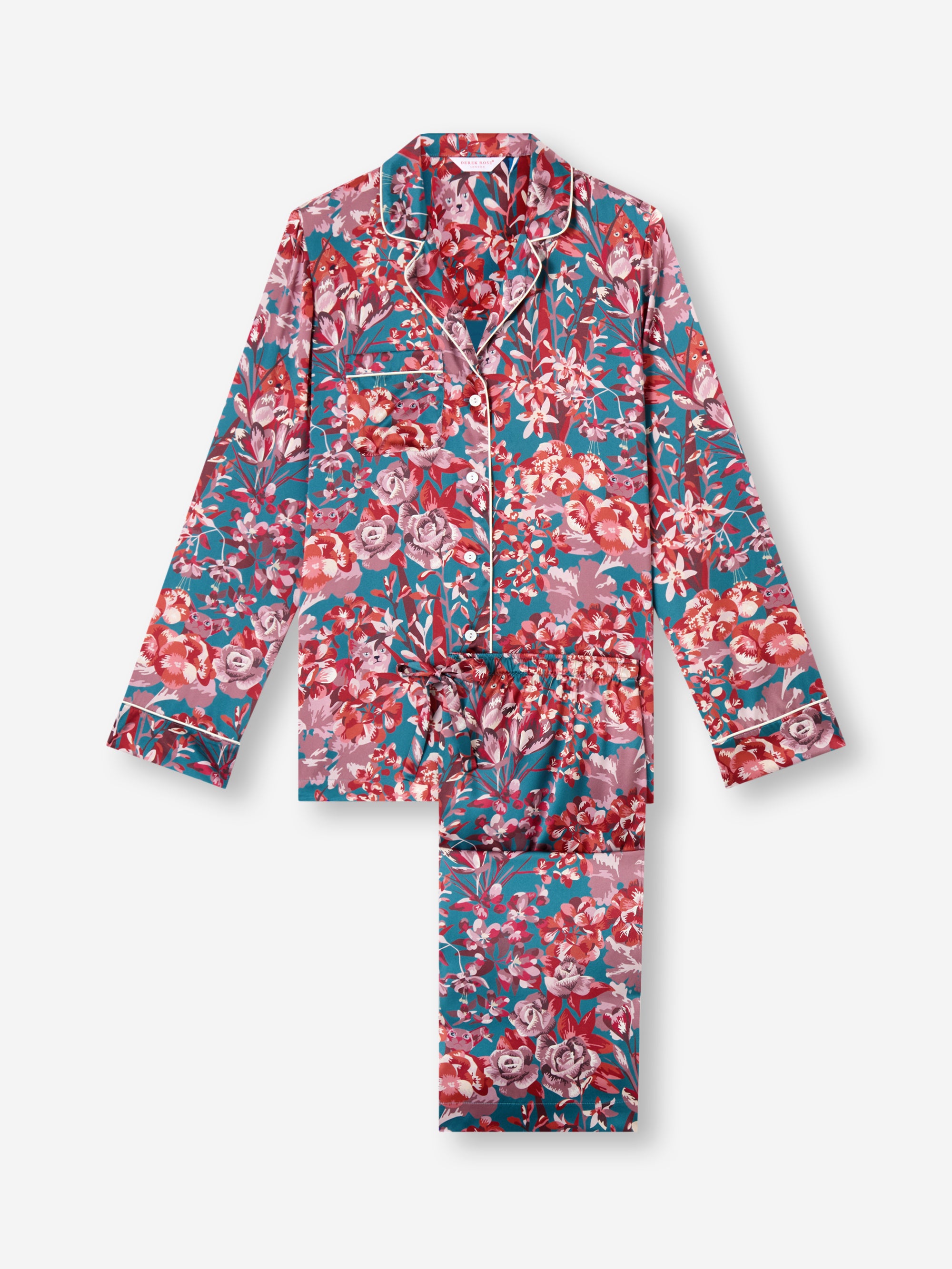 Women's Silk Pyjamas London Garden Multi Teal