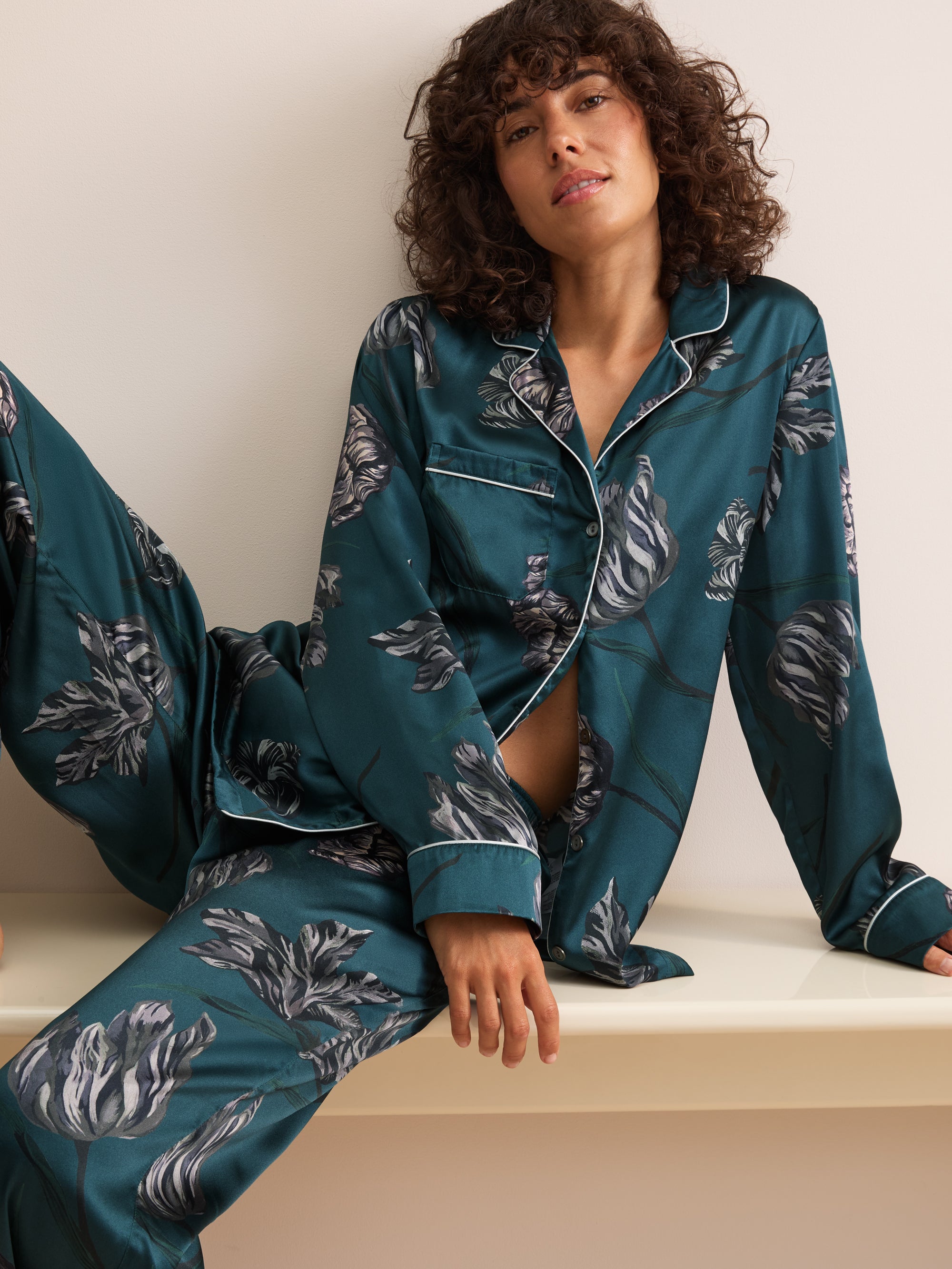 Brindisi Silk Pyjamas Teal & Grey Tulip