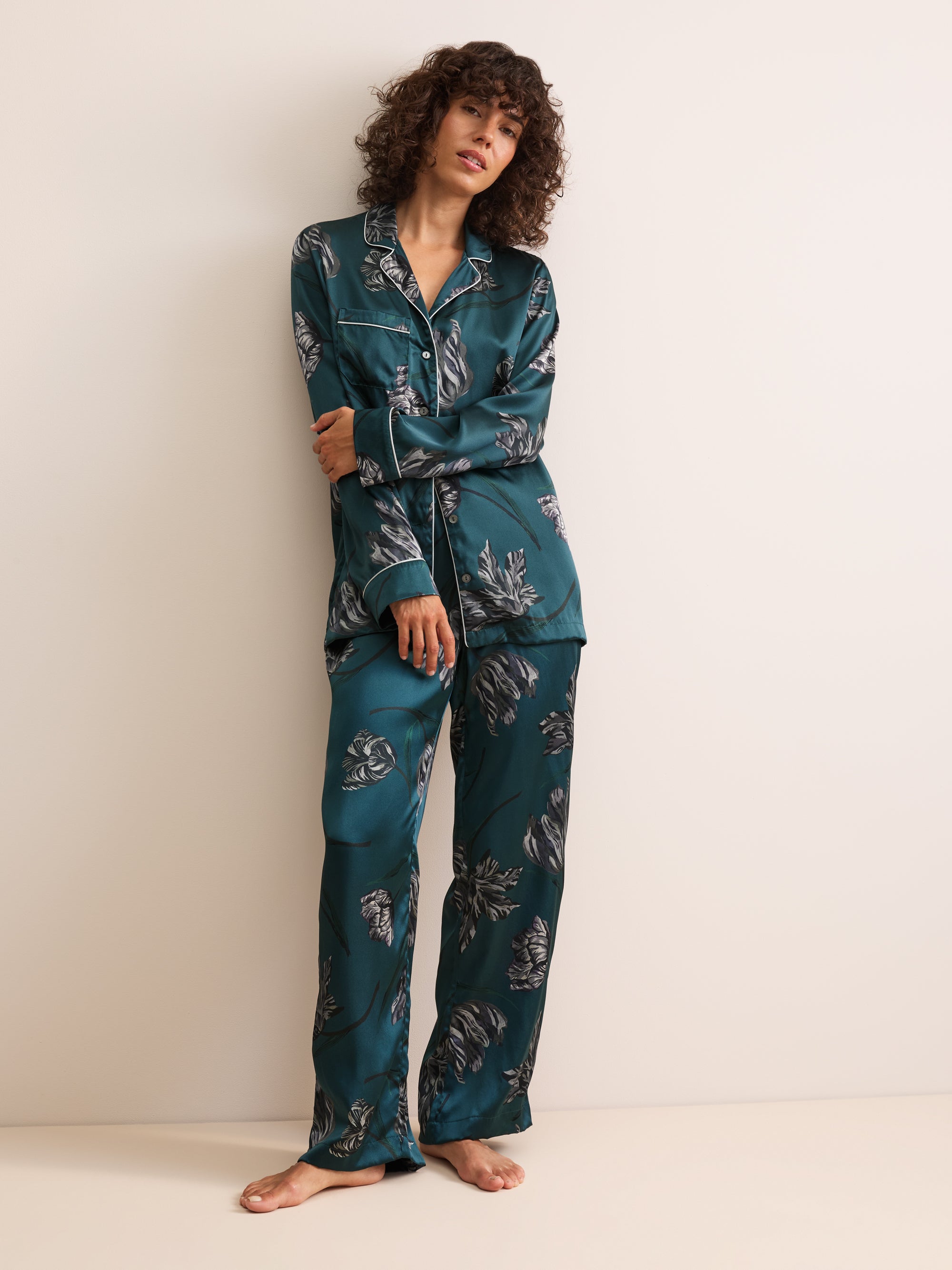 Brindisi Silk Pyjamas Teal & Grey Tulip