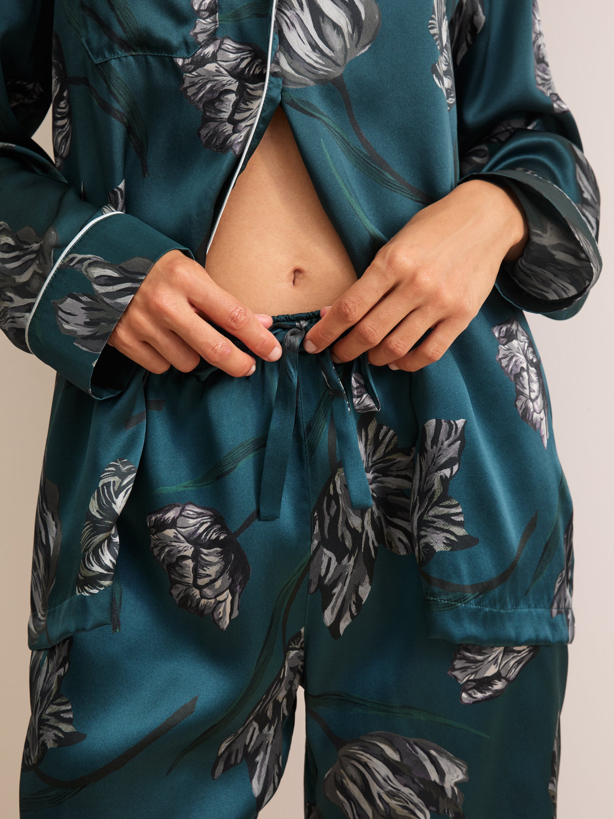 Brindisi Silk Pyjamas Teal & Grey Tulip