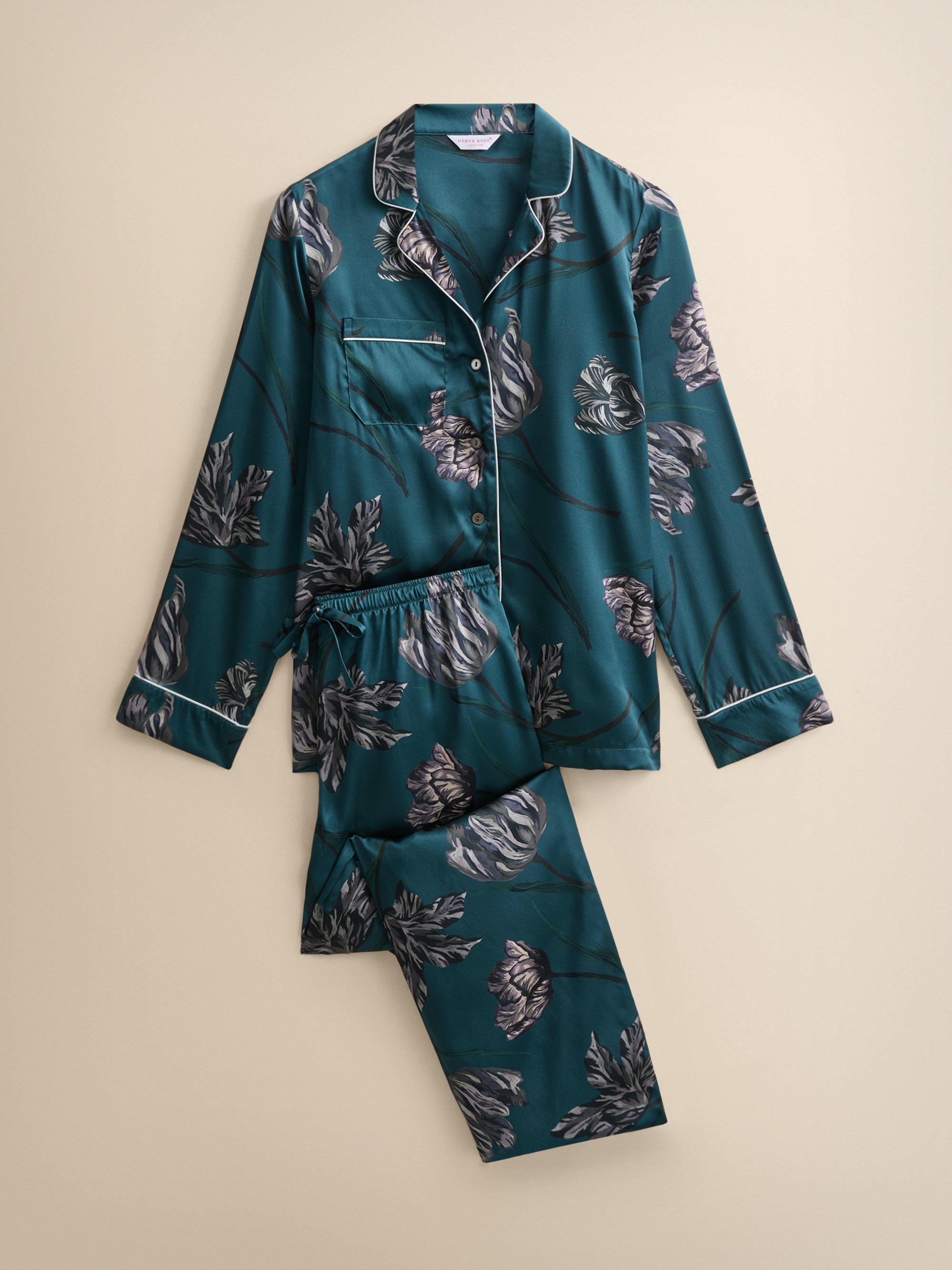 Brindisi Silk Pyjamas Teal & Grey Tulip