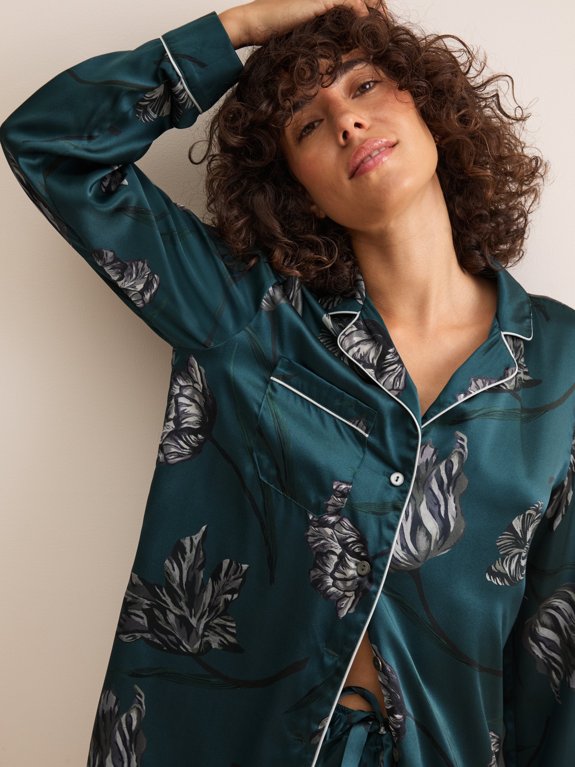 Brindisi Silk Pyjamas Teal & Grey Tulip