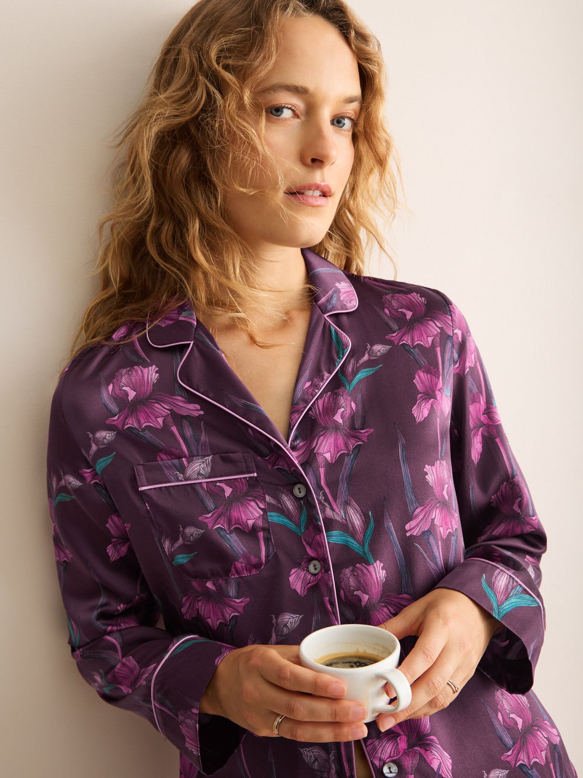 Brindisi Silk Pyjamas Dark Wine Iris