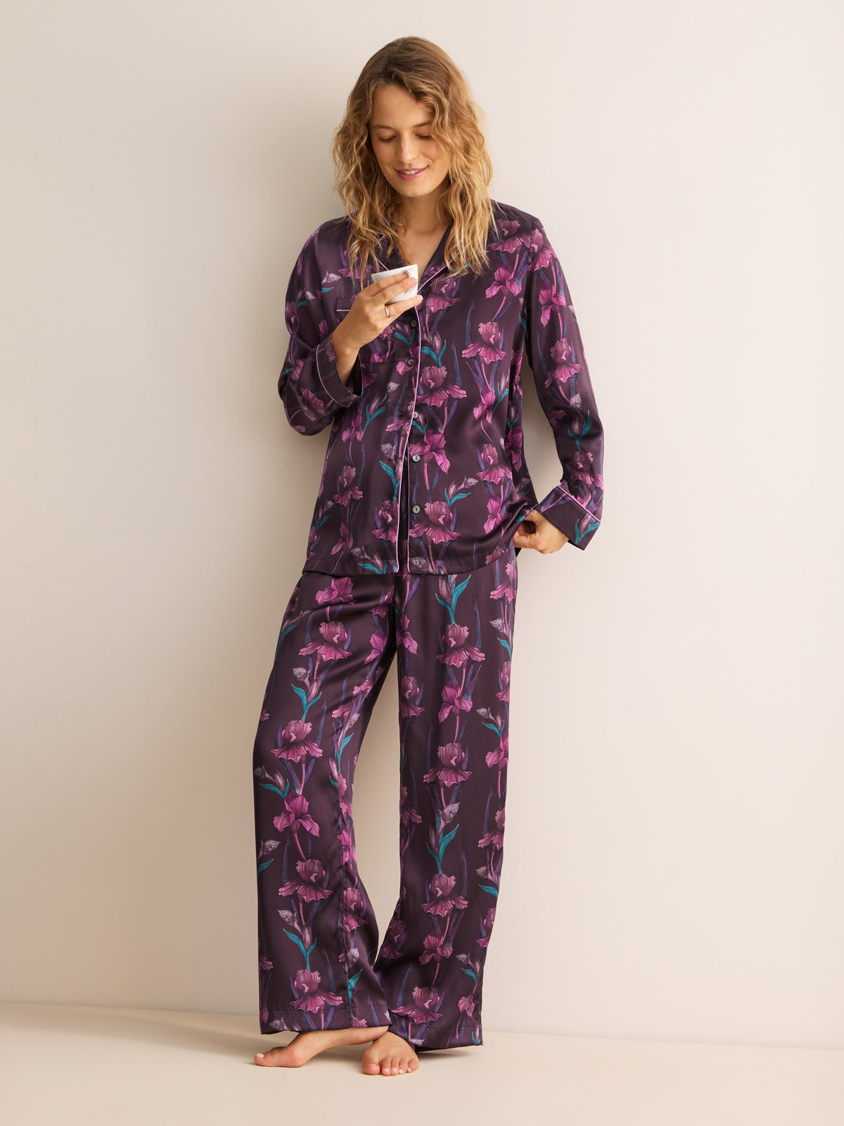 Brindisi Silk Pyjamas Dark Wine Iris