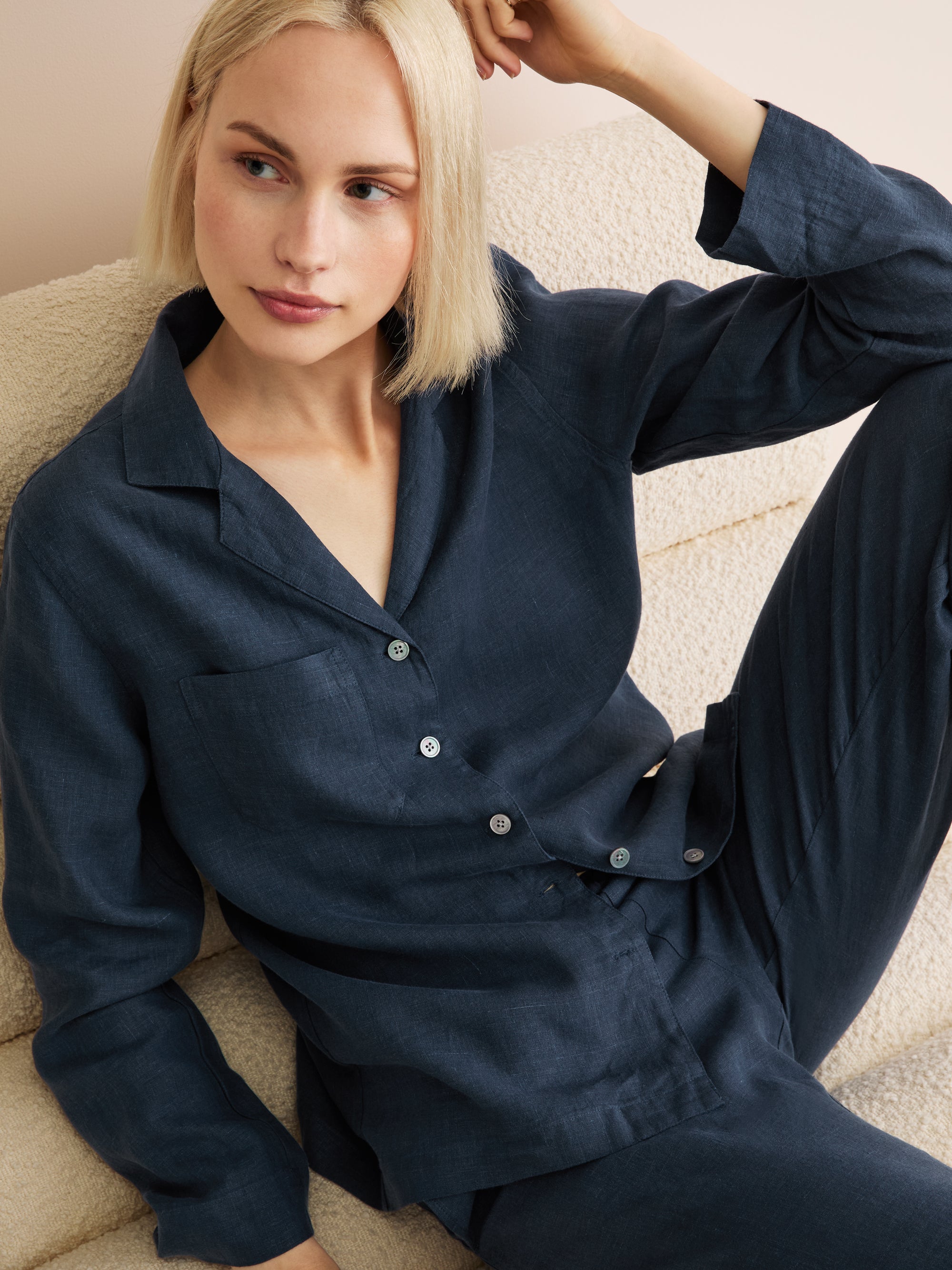 Women's Pyjamas Sicily Linen Navy
