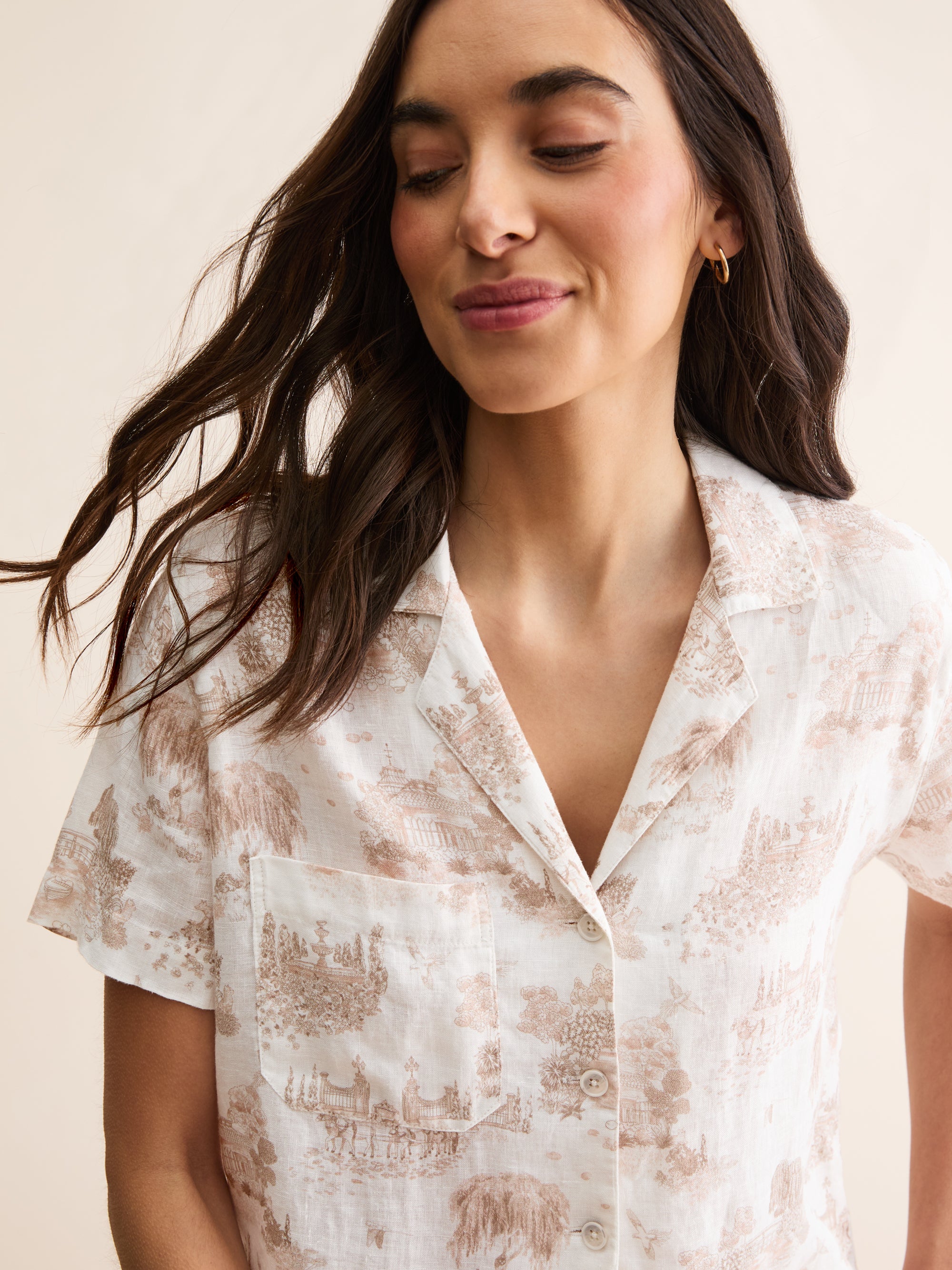 Women's Linen Short Pyjamas London Toile White