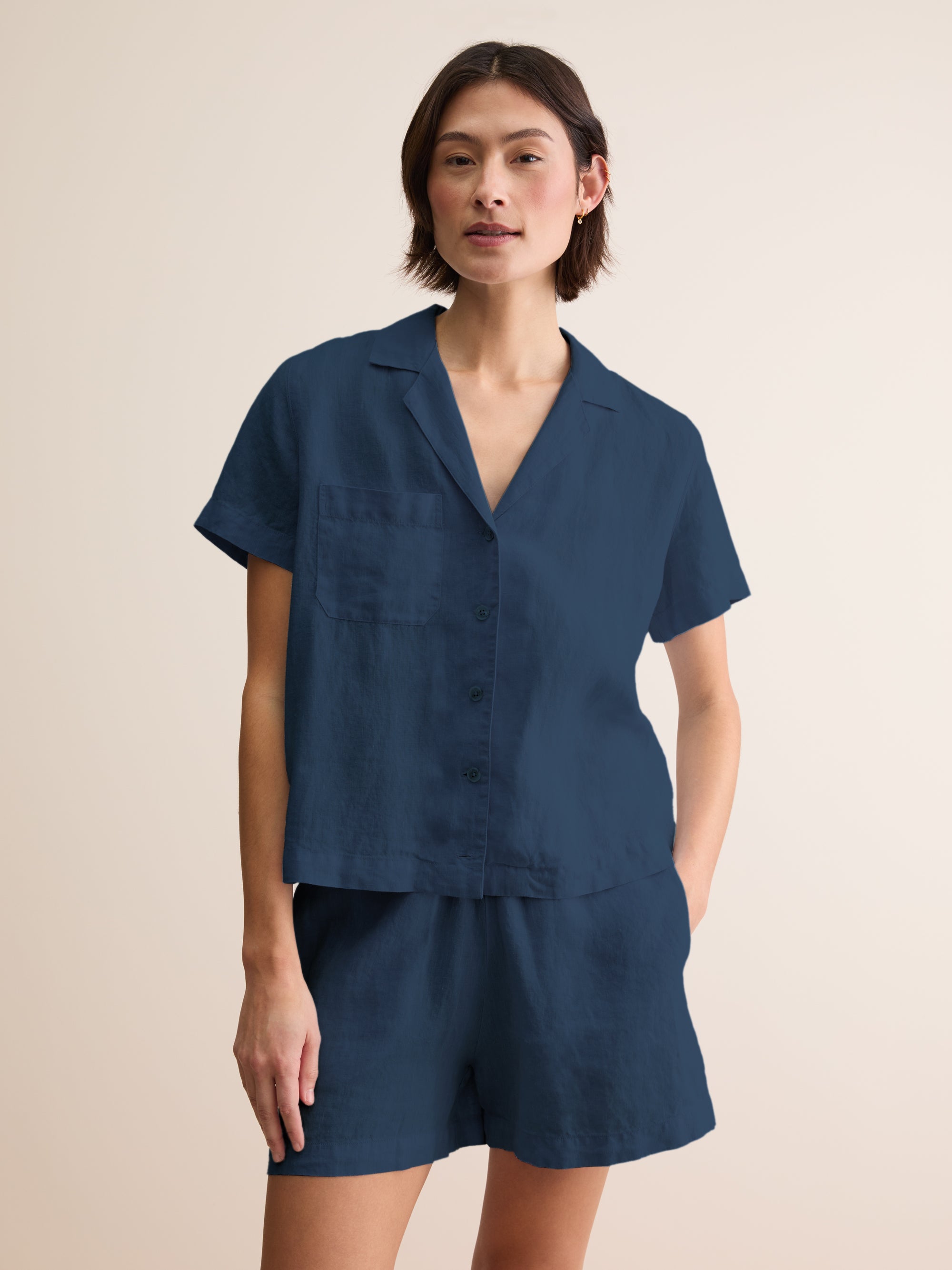 Women's Linen Short Pyjamas Sicily Navy