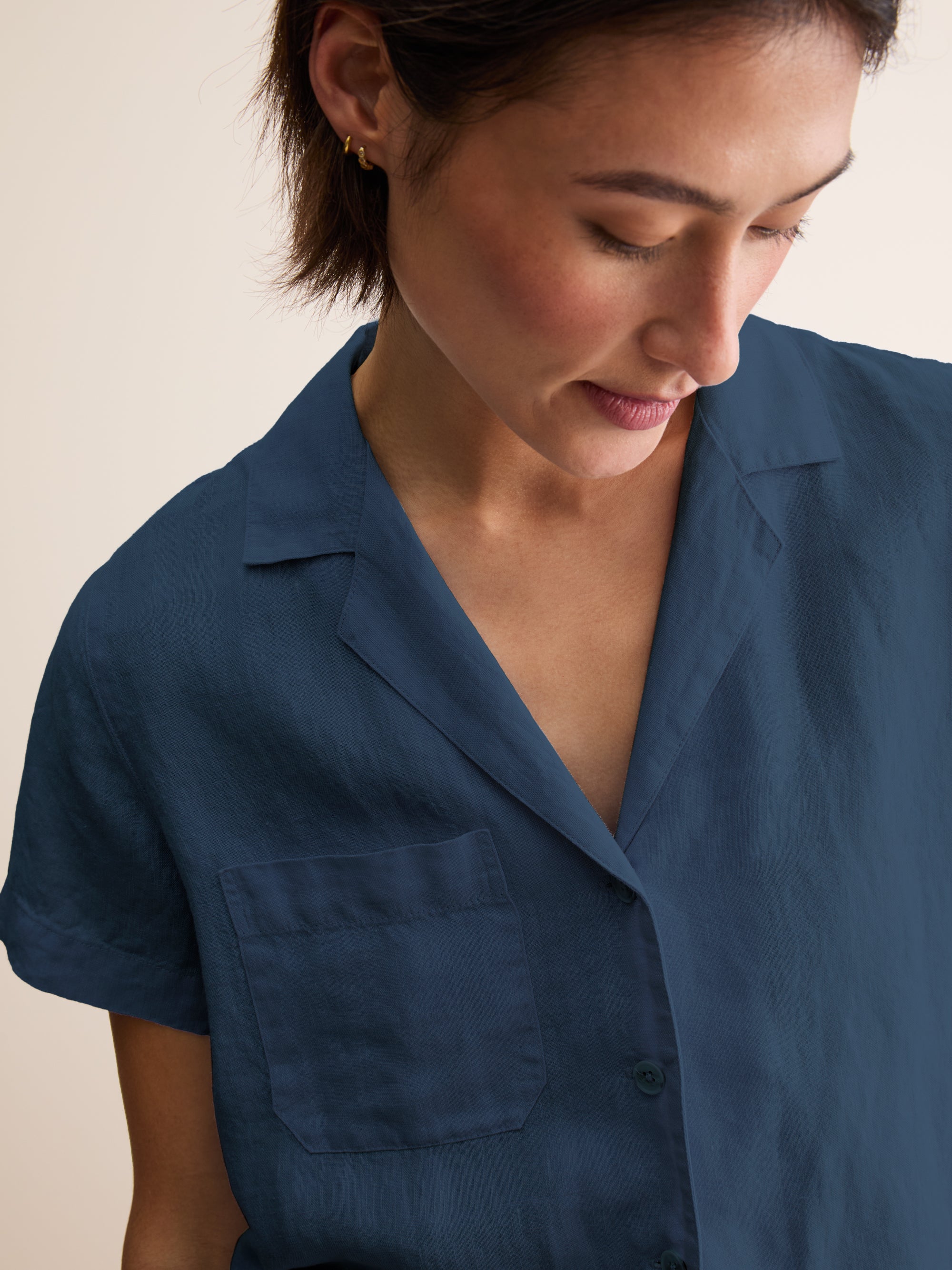 Women's Linen Short Pyjamas Sicily Navy