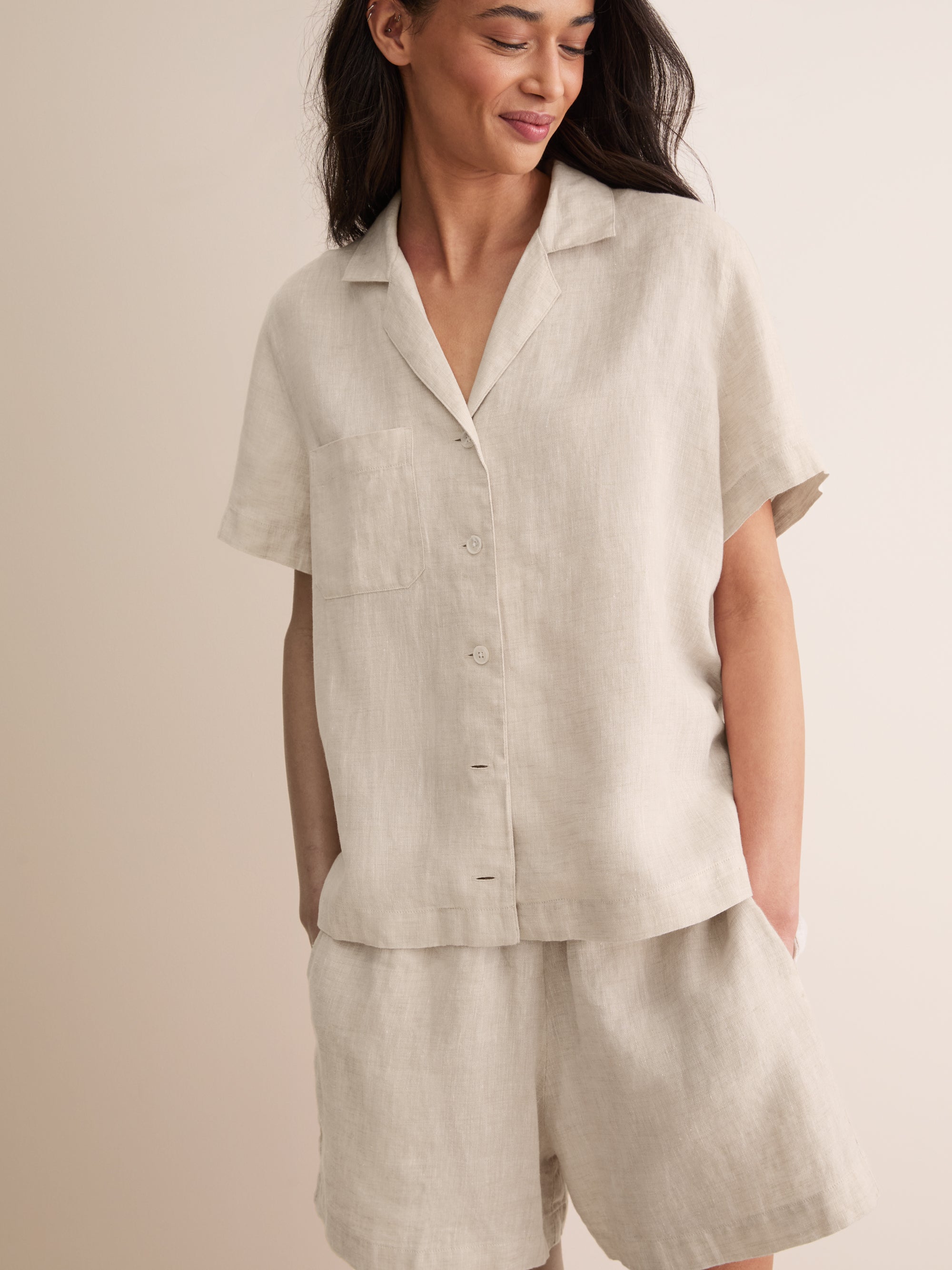 Women's Short Pyjamas Sicily Linen Sand