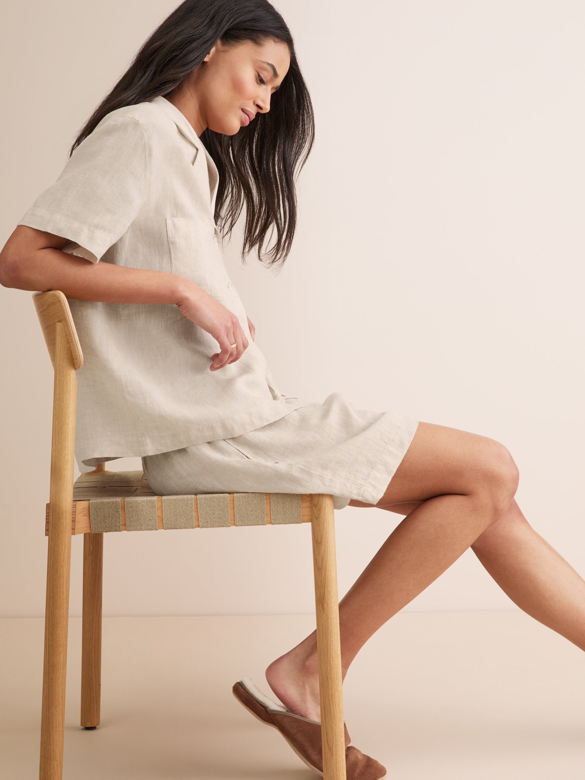 Women's Short Pyjamas Sicily Linen Sand