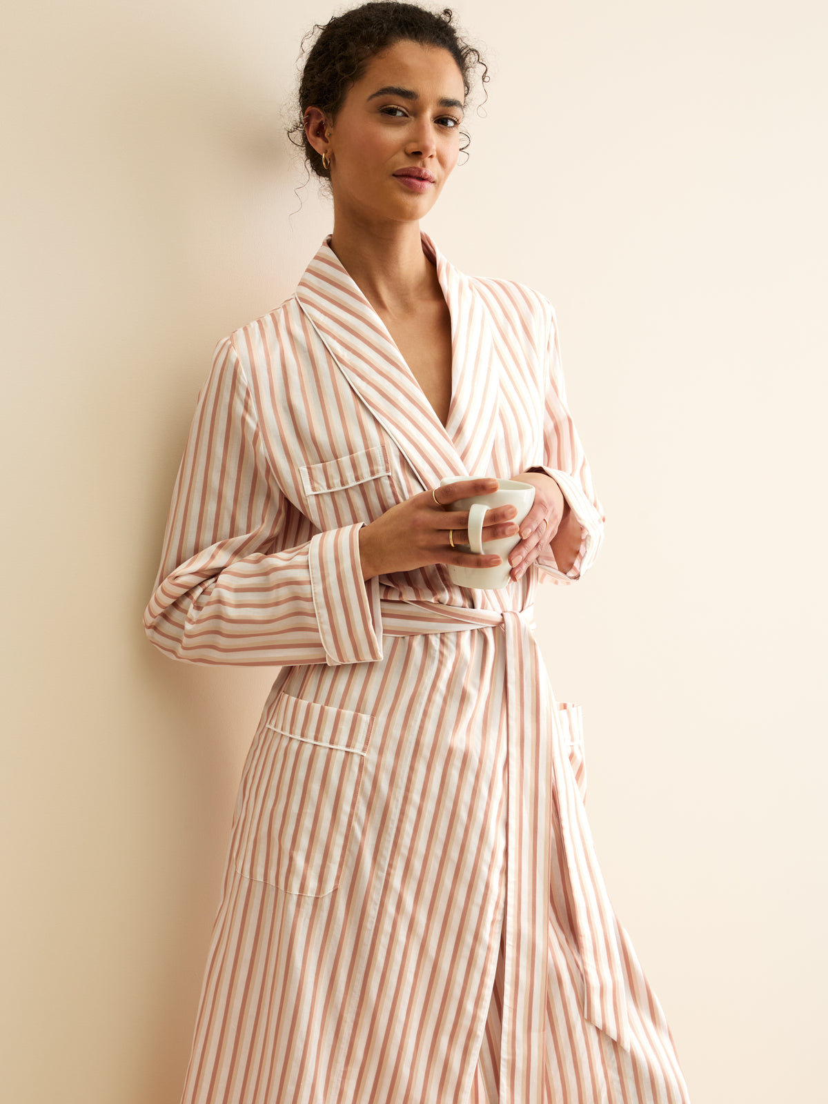 Women's Dressing Gown Capri Cotton Batiste Fawn Stripe Women's Dressing Gown Capri Cotton Batiste Fawn Stripe