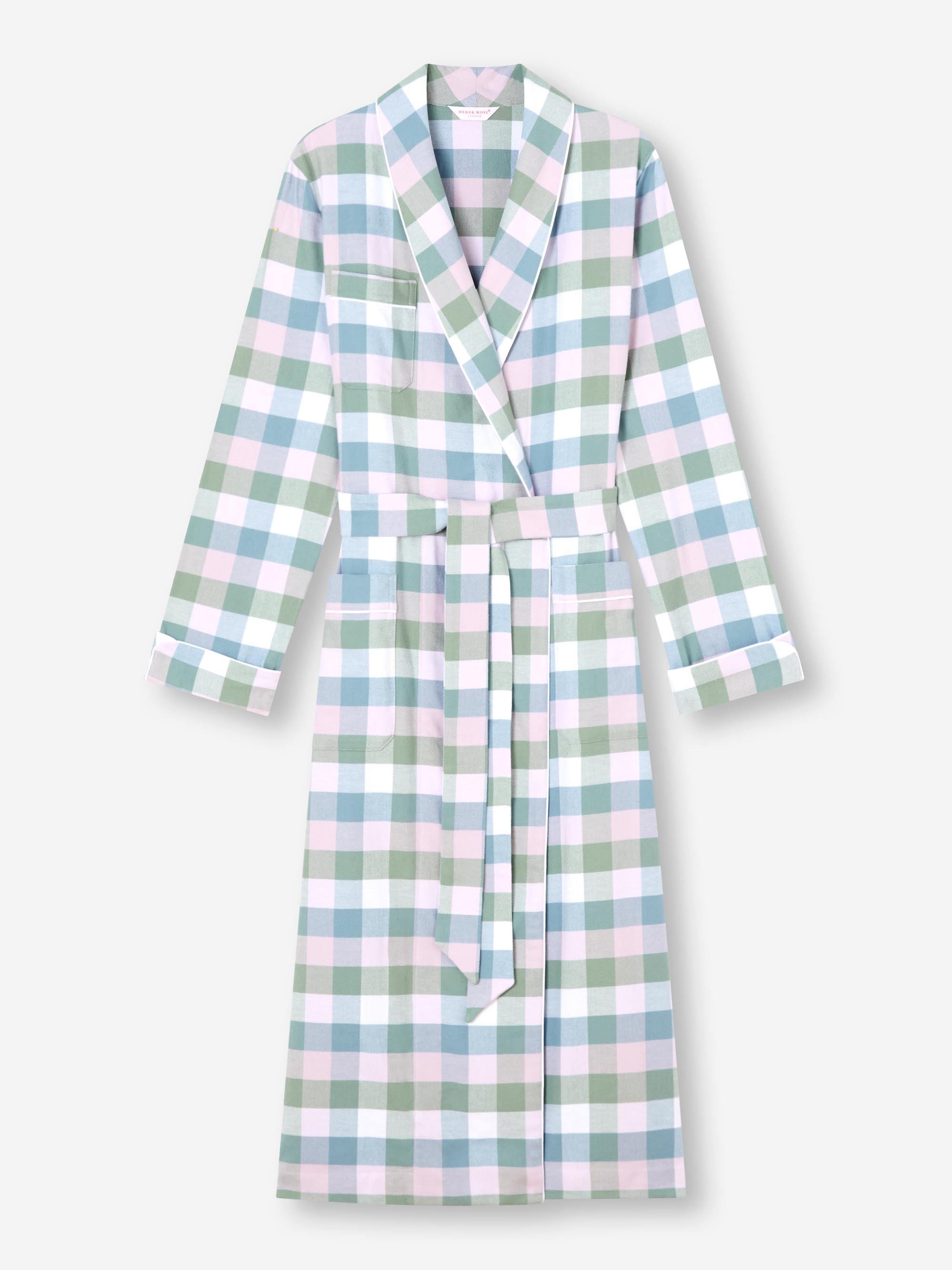 Women's Long Dressing Gown Kelburn 45 Brushed Cotton Green