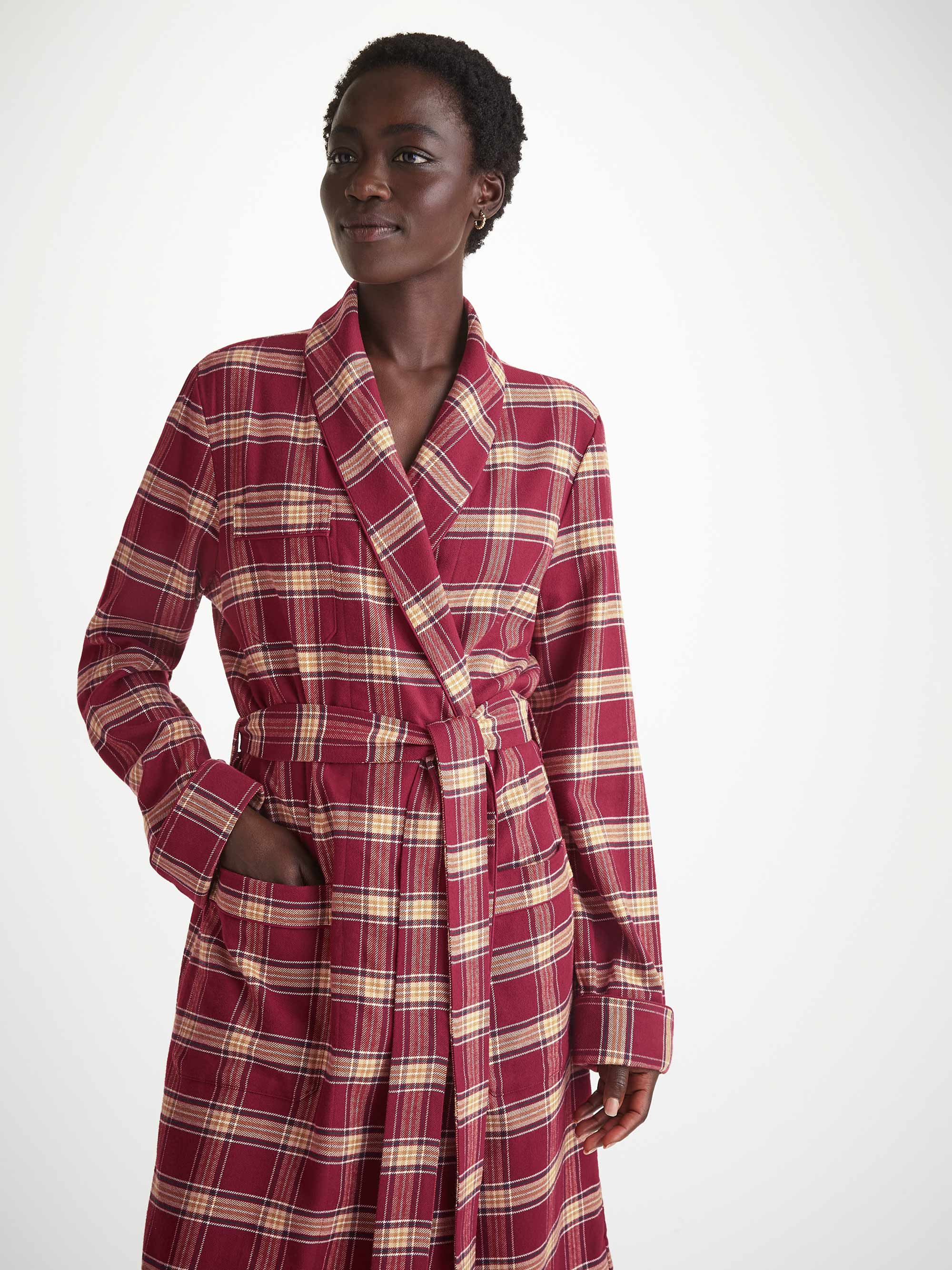 Tartan Long Cotton Dressing Gown Womens Brushed Cotton Dressing