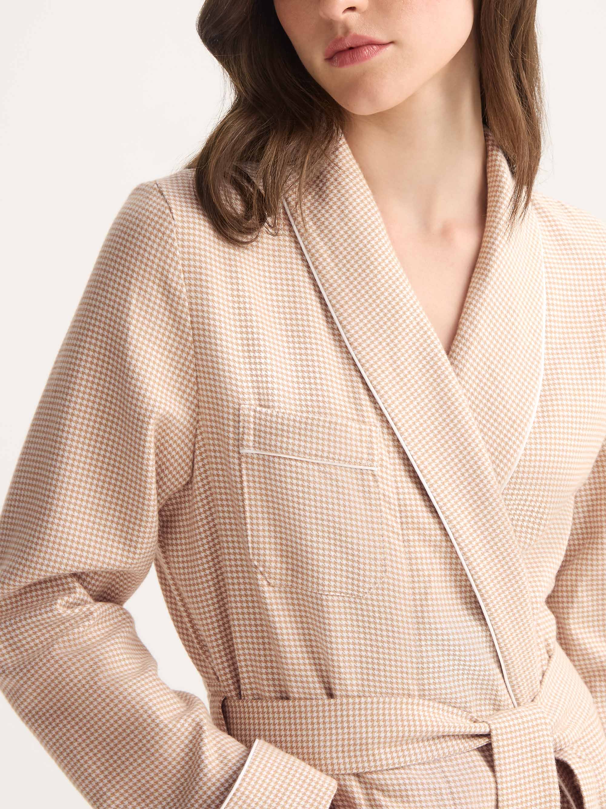 Women's Dressing Gown Kelburn Brushed Cotton Blush Houndstooth