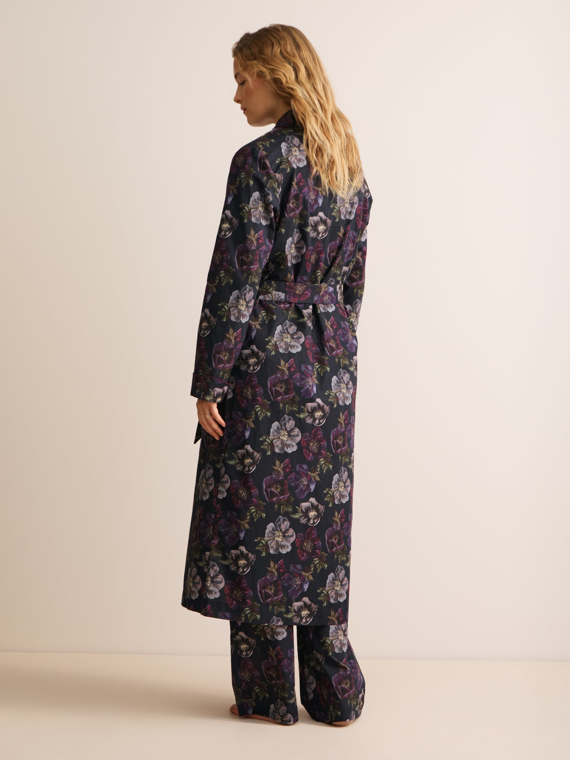 Ledbury Cotton Batiste Dressing Gown Midnight Blue Floral