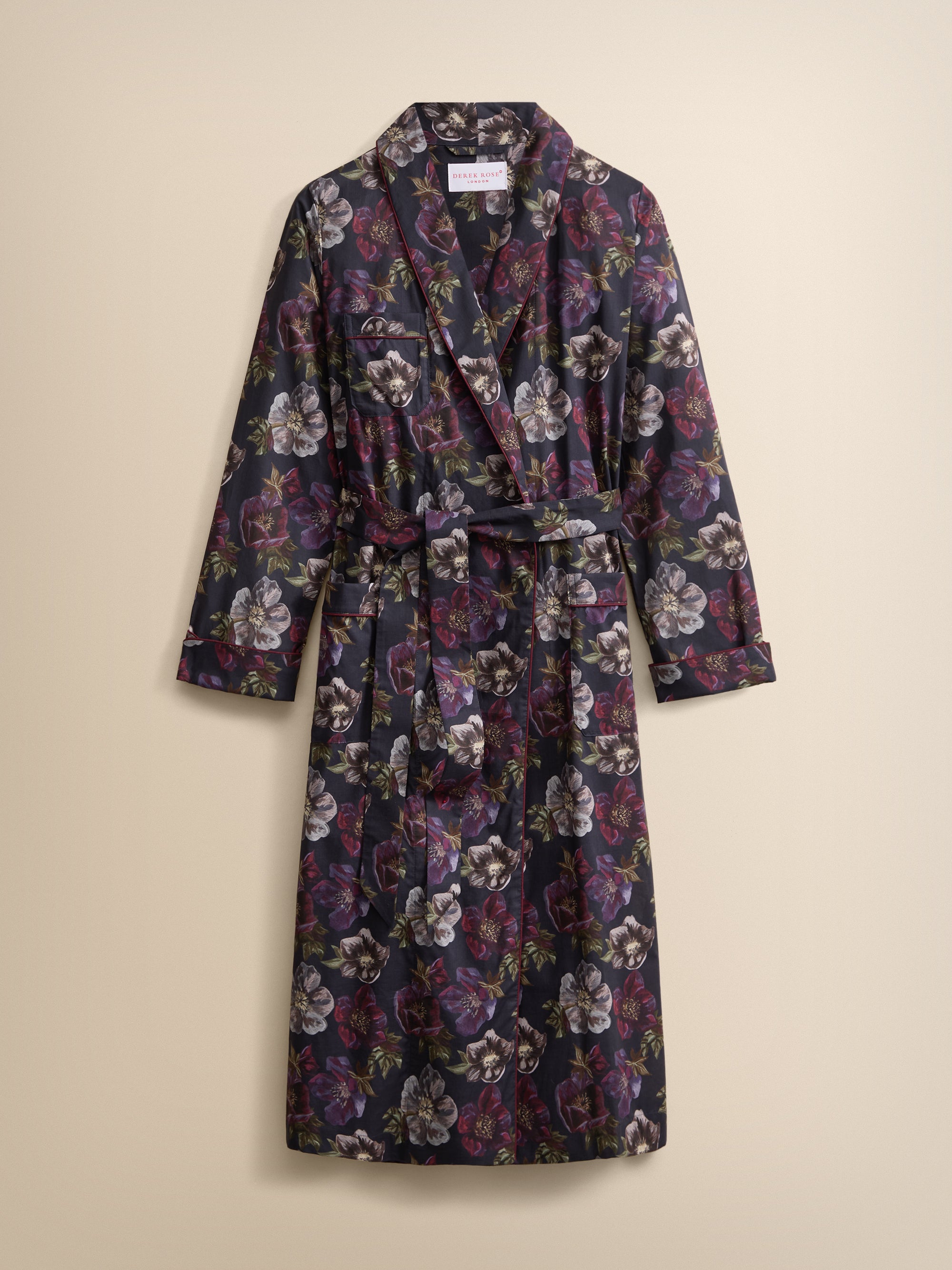 Ledbury Cotton Batiste Dressing Gown Midnight Blue Floral
