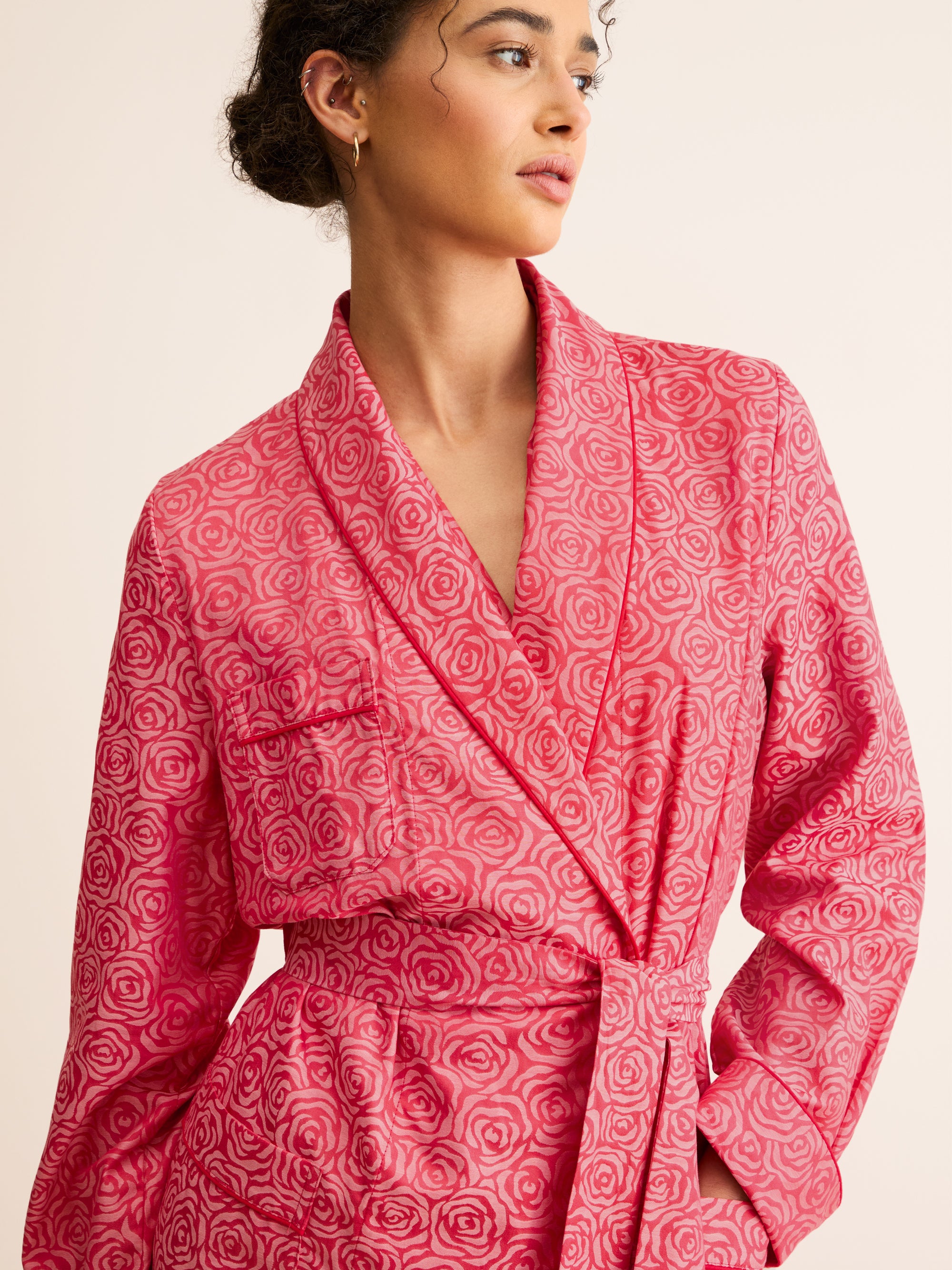 Women's Dressing Gown Paris Cotton Jacquard Red Rose